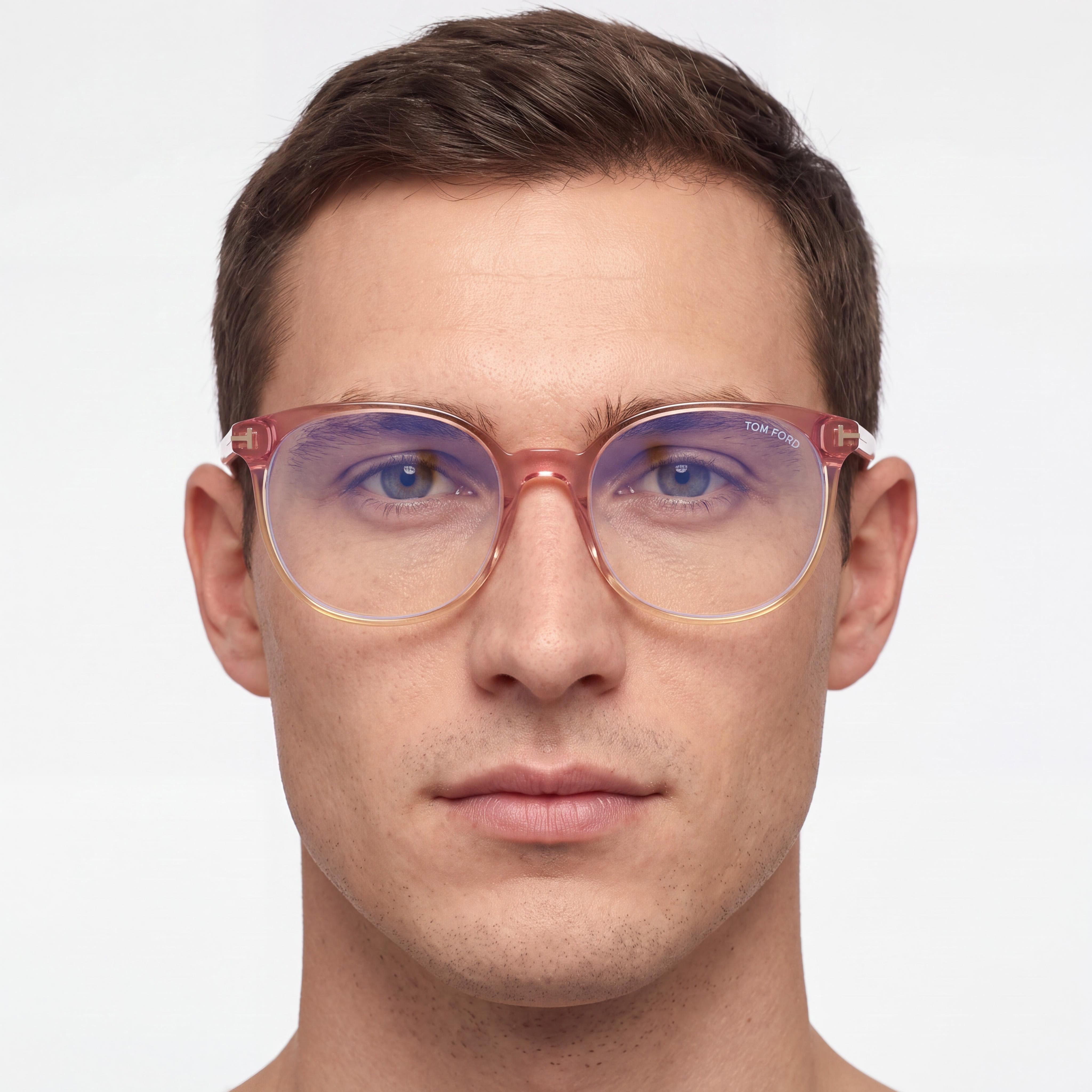 Tom Ford Ft5671-f-b Gafas Hombre De Acetato Rosa Transparente Brillante Con Bloqueo De Luz Azul 55mm, Photo 3