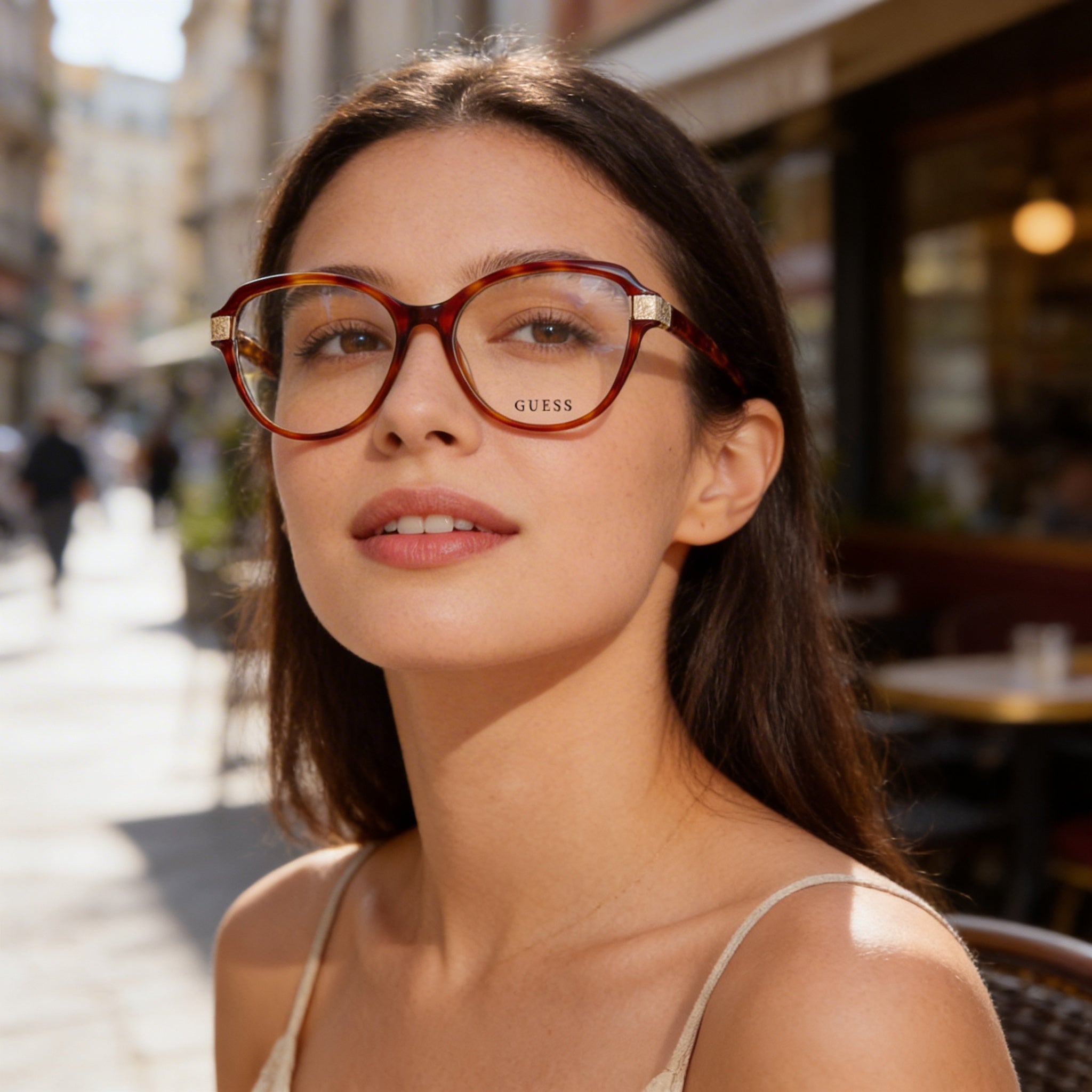GUESS Modern Women's Eyeglasses with Blonde Havana Plastic Frame and Clear Polycarbonate Lenses 55-16-140, Photo 4