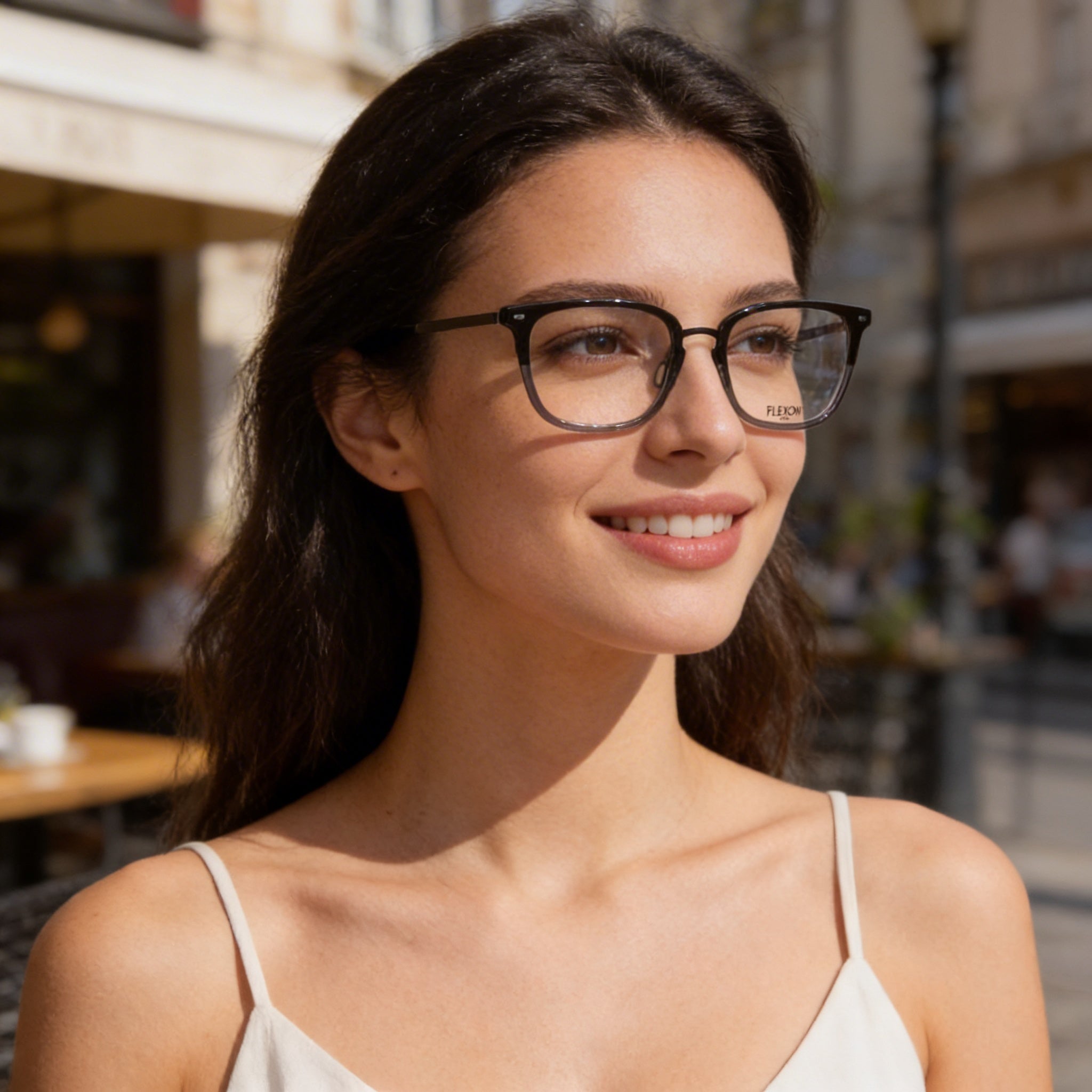 Gafas unisex Flexon B2020 de montura cuadrada completa con montura metálica en tono marrón cuerno degradado plateado de 55 mm, Photo 5