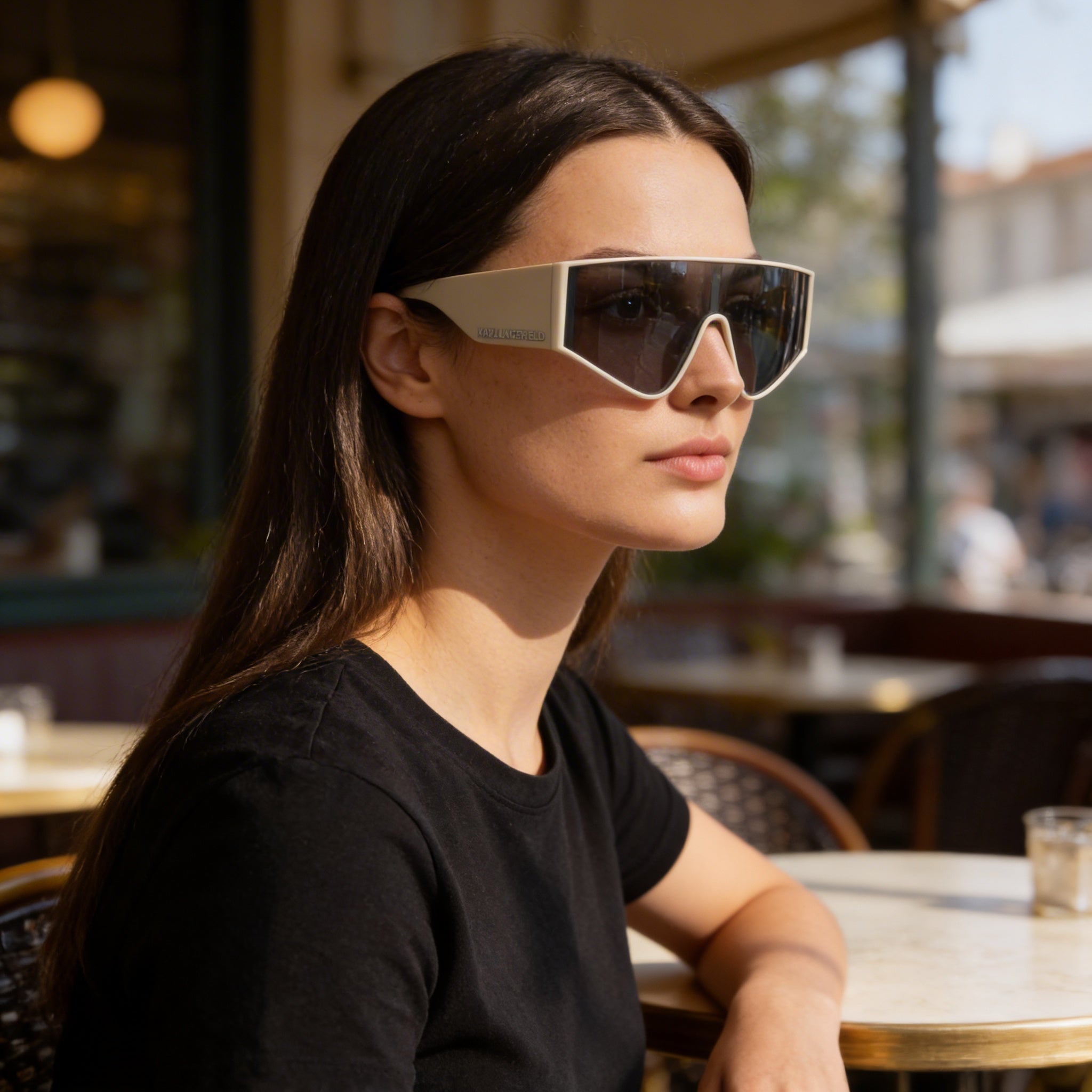 Gafas de sol de acetato Karl Lagerfeld para mujer, diseño de máscara, lentes azul grisáceo, protección 100 % UV 400, 65-19-140 mm, Photo 6