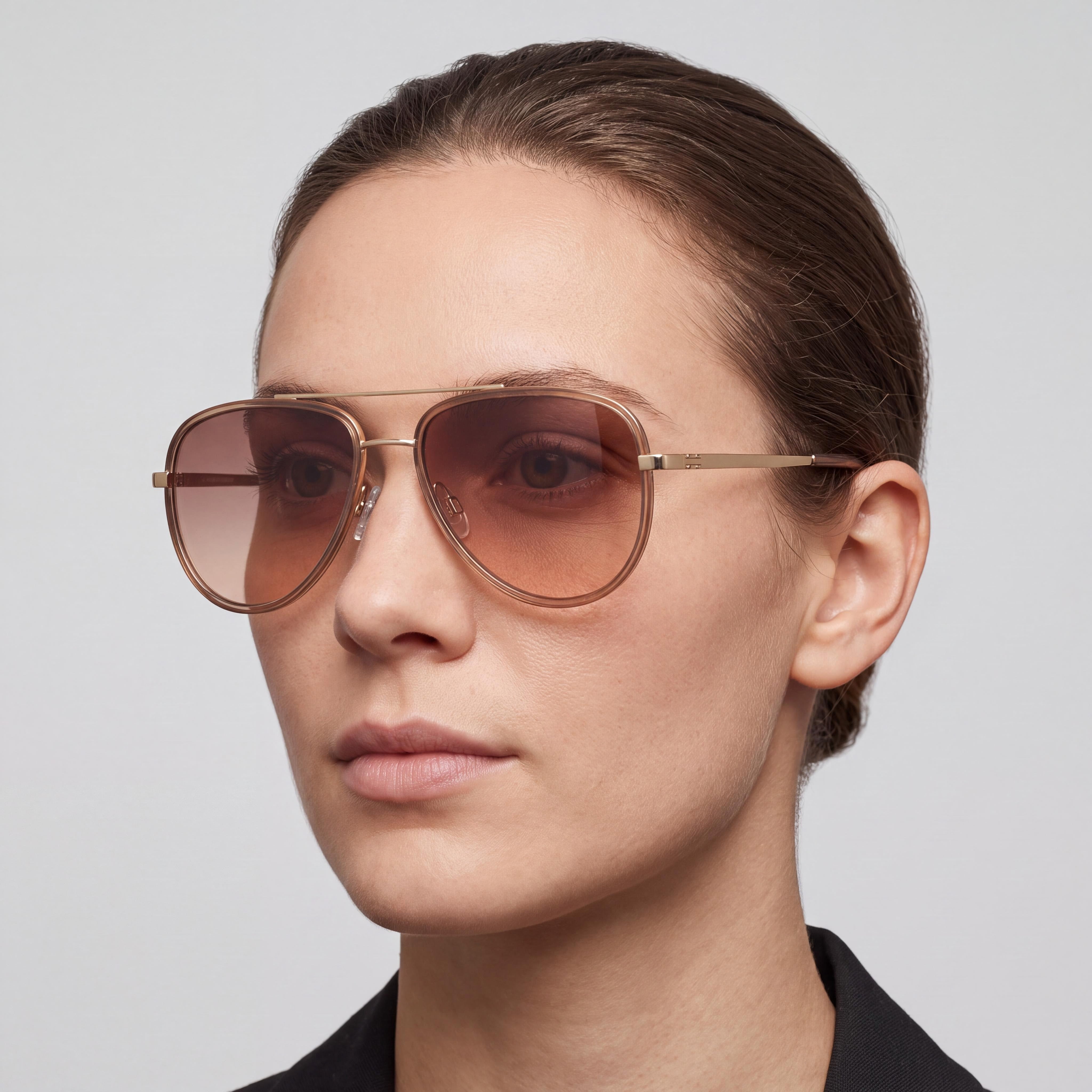QUAY AUSTRALIA All in Medium Unisex Aviator Sunglasses, Doe Brown Fawn Combination Frame, Brown Fawn Lenses, UV Protection, 56mm, Photo 4