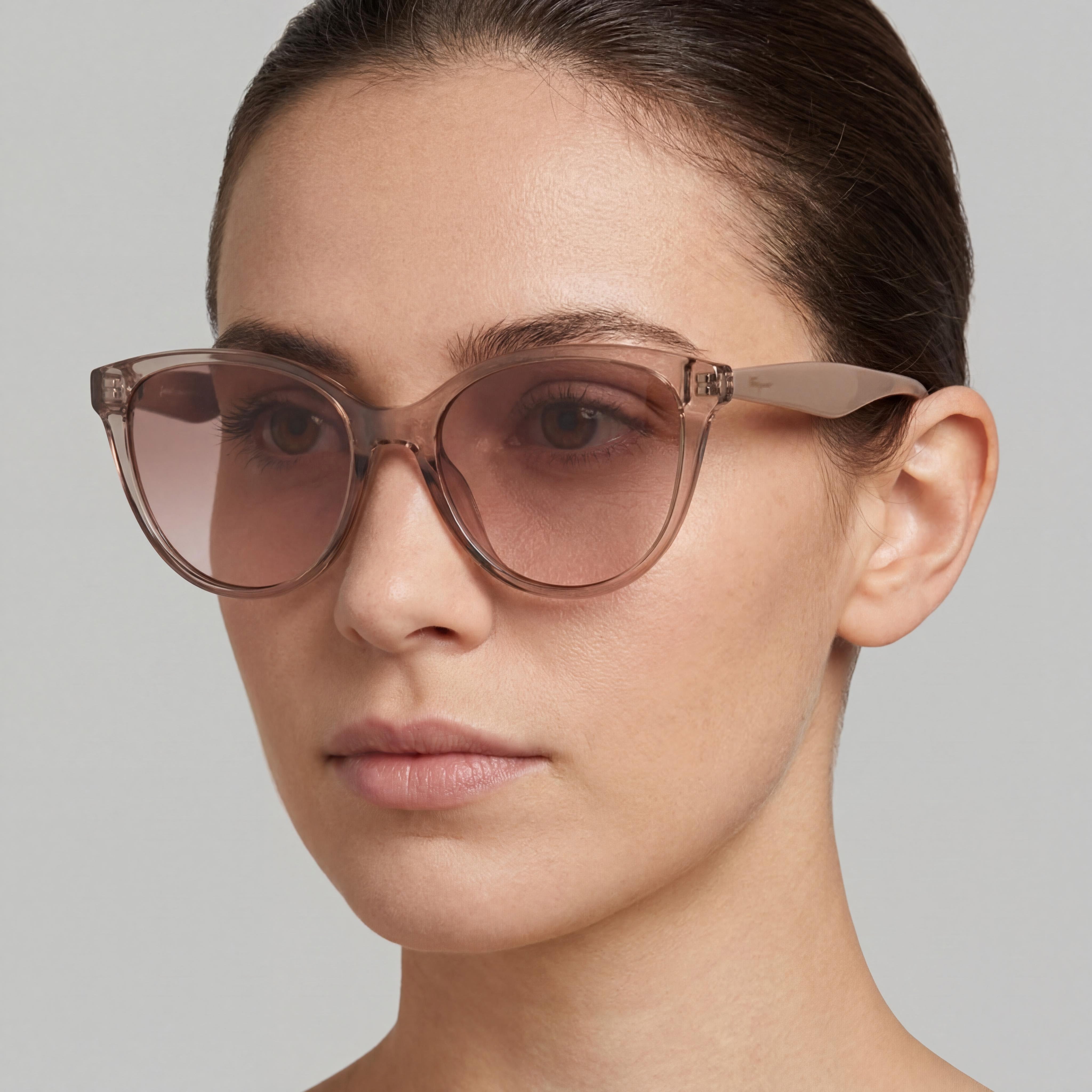 Gafas de sol Ferragamo de ojo de gato para mujer, armazón de plástico beige, protección UV, 54 mm, Photo 4
