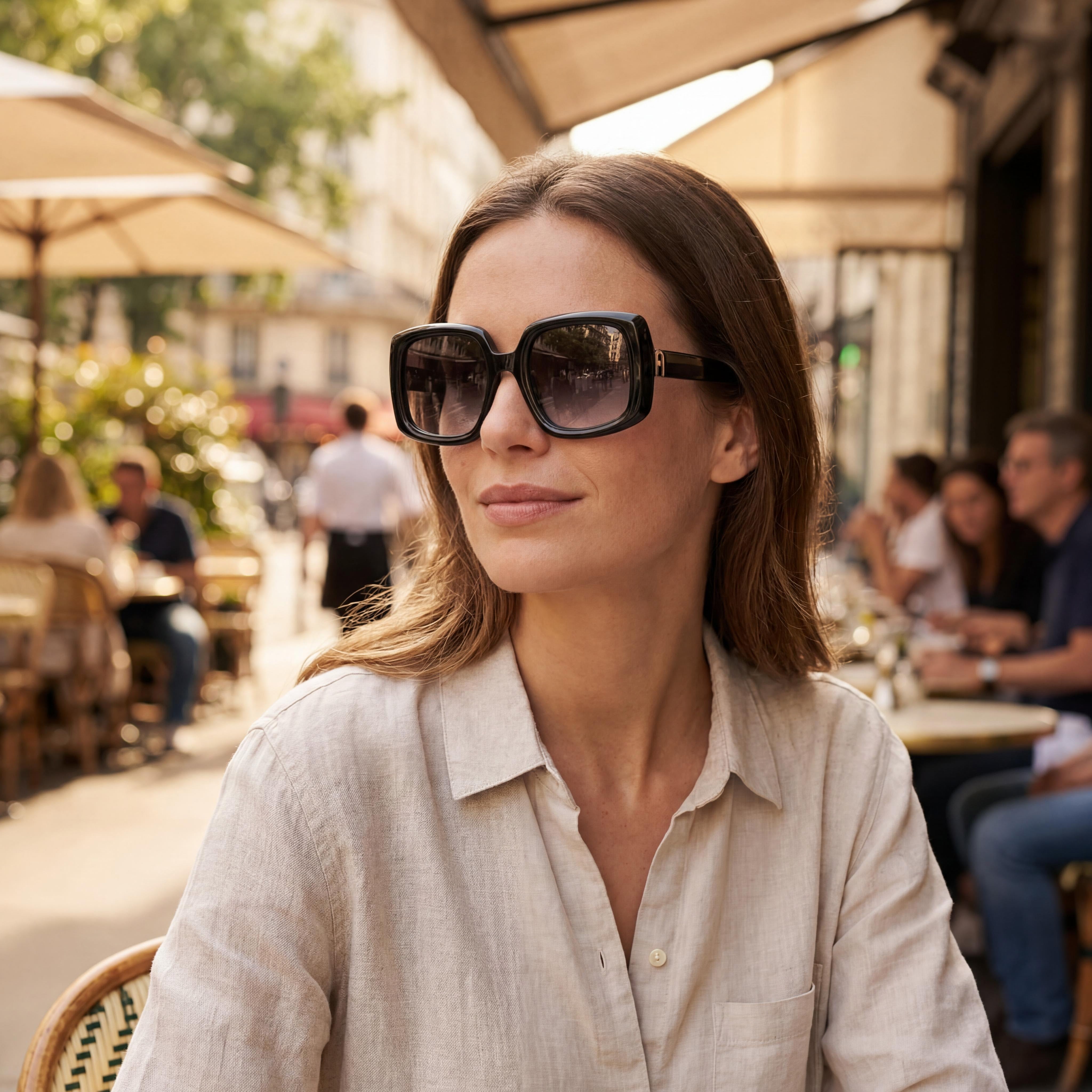 Furla Sfu709 Women's Shiny Black Plastic Frame, UV Protected Non-Polarized Smoke Gradient Lenses 54mm, Photo 6