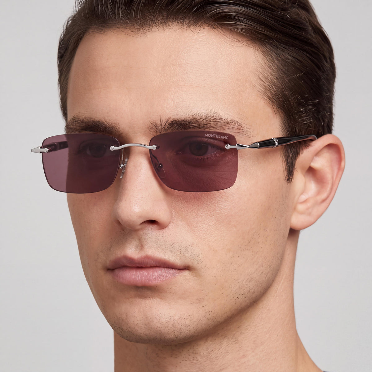 MONTBLANC Casual Men's Sunglasses, Silver-Black-Violet Metal Frame with Black & Brown Lenses, UV Protection 54mm, Photo 4