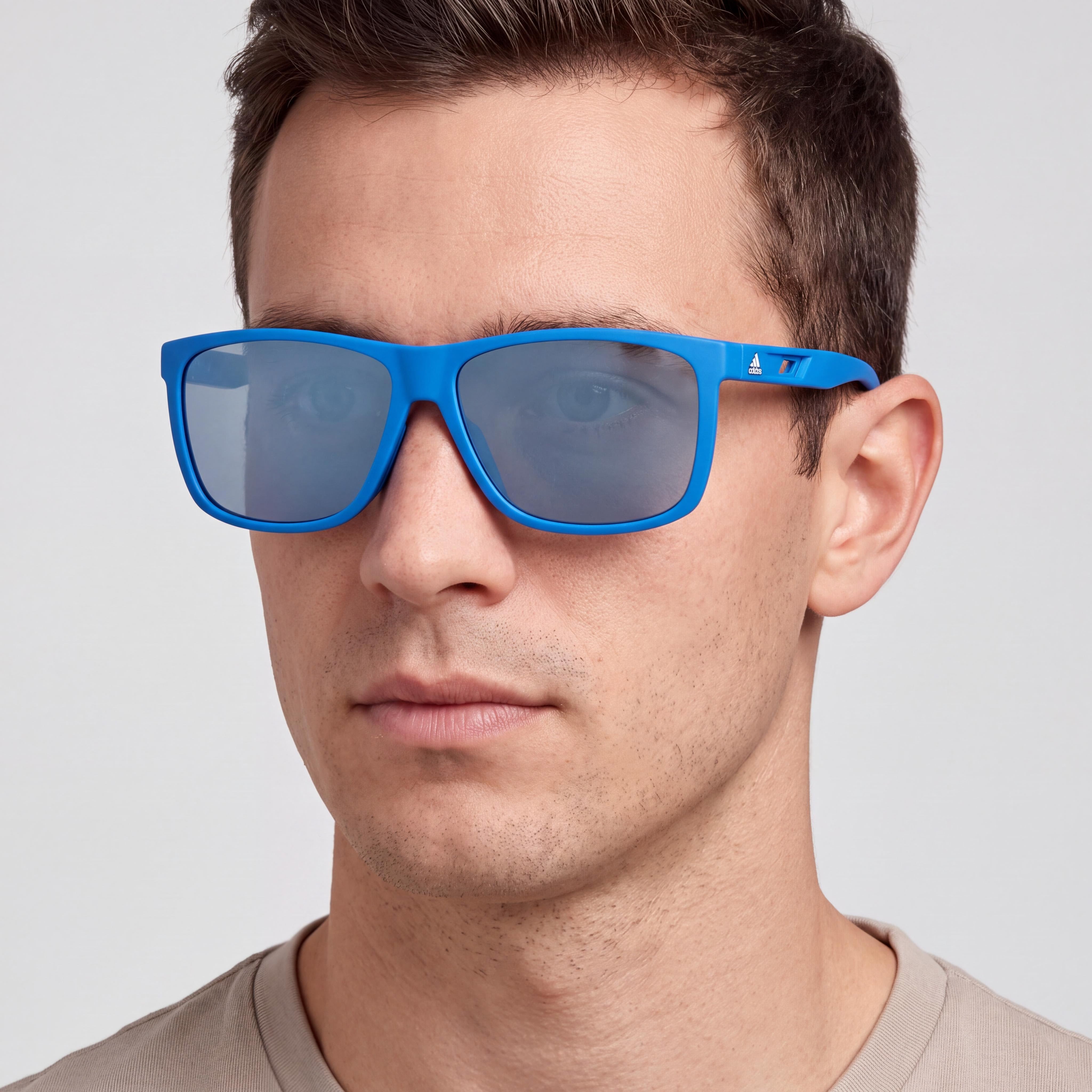 adidas Injected Sunglasses Men's Full Rim Injected Plastic Blue Frame Blue Mirror Lenses UV Protection 60mm, Photo 5