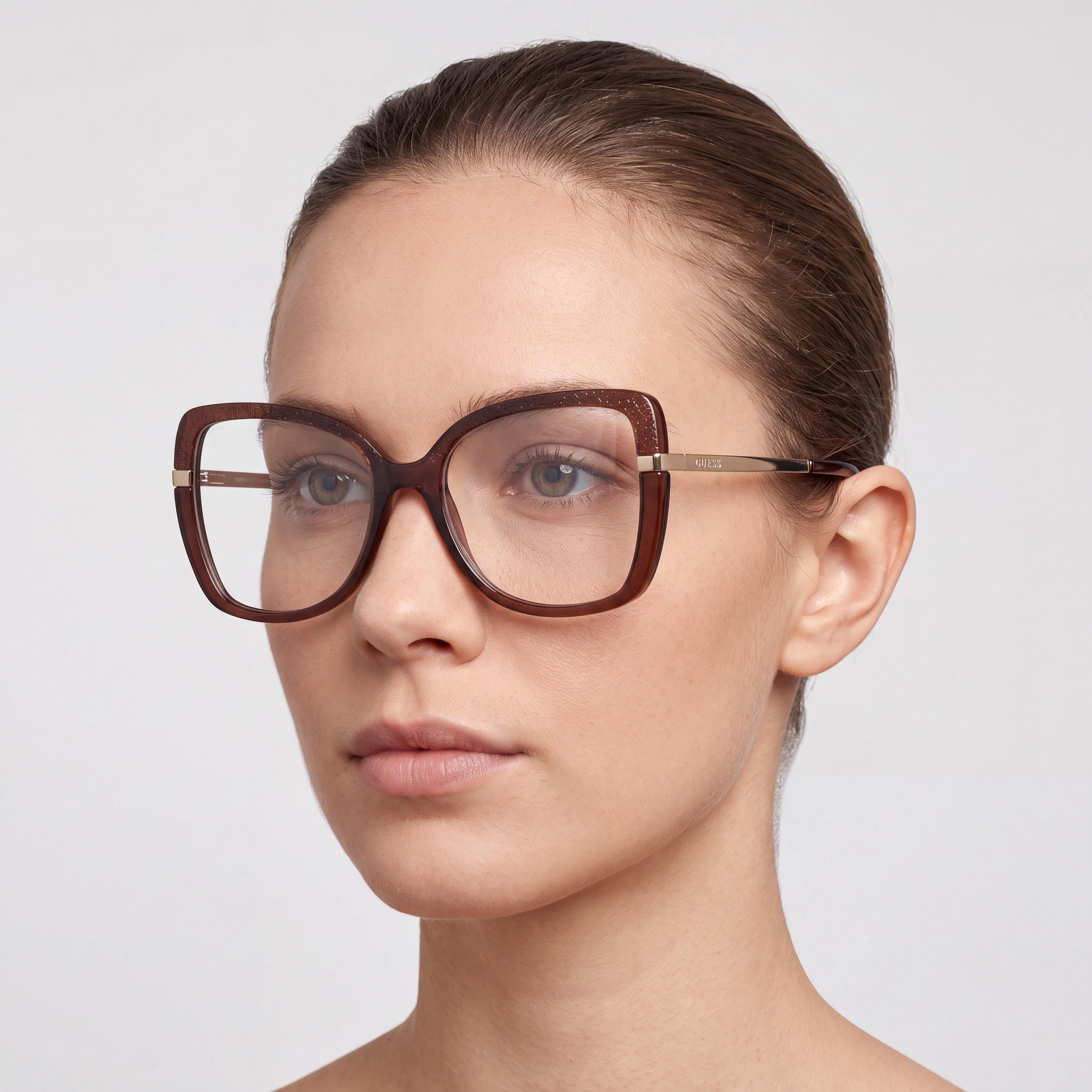 Guess Gu50245 Women's Dark Brown / Pale Gold Plastic Frame Eyewear with Dark Brown Polycarbonate Lenses 54mm, Photo 5