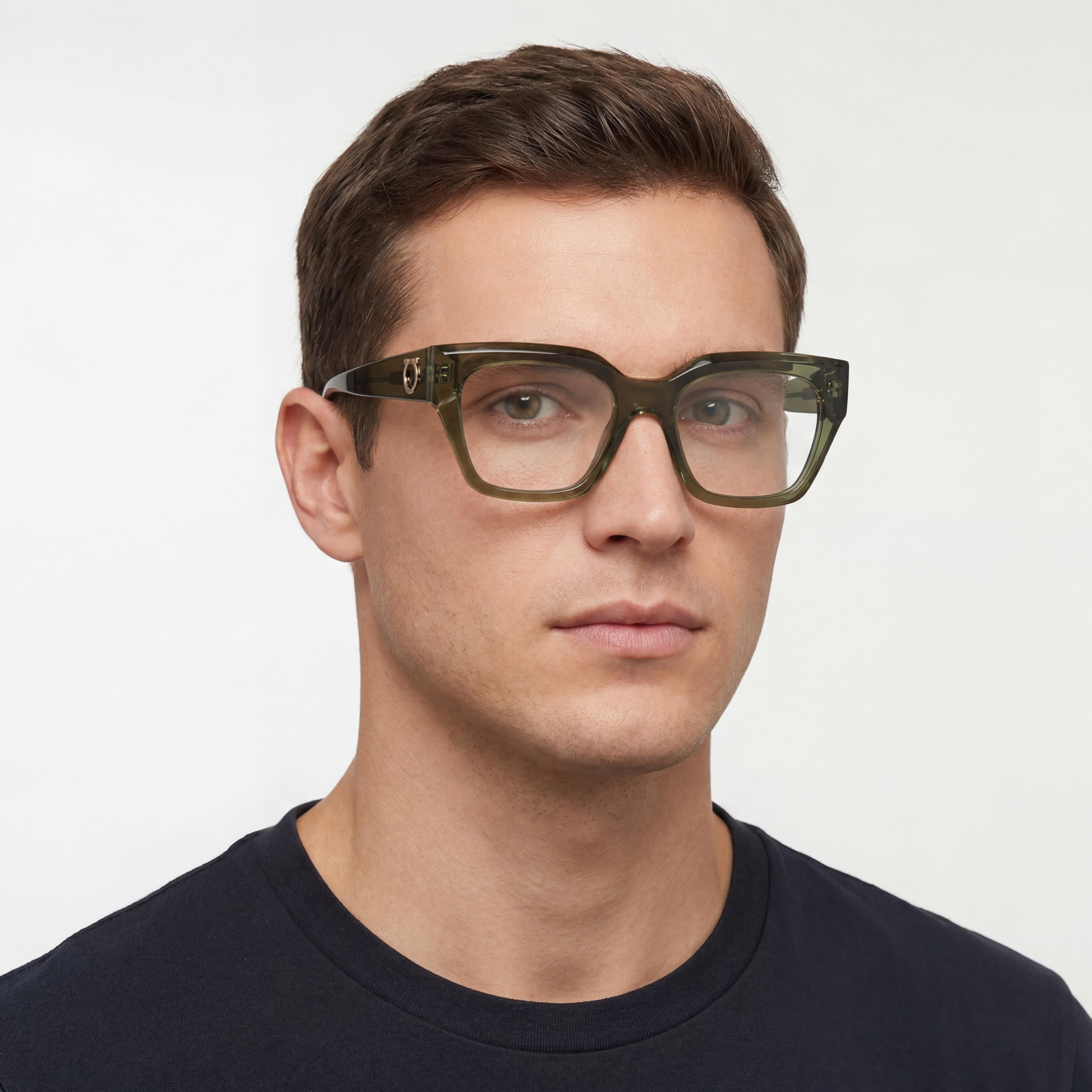 Ferragamo Men’s SF2983 Injected Acetate Eyewear, Transparent Khaki Frame, Multicoloured Lenses 53-18-140, Photo 5
