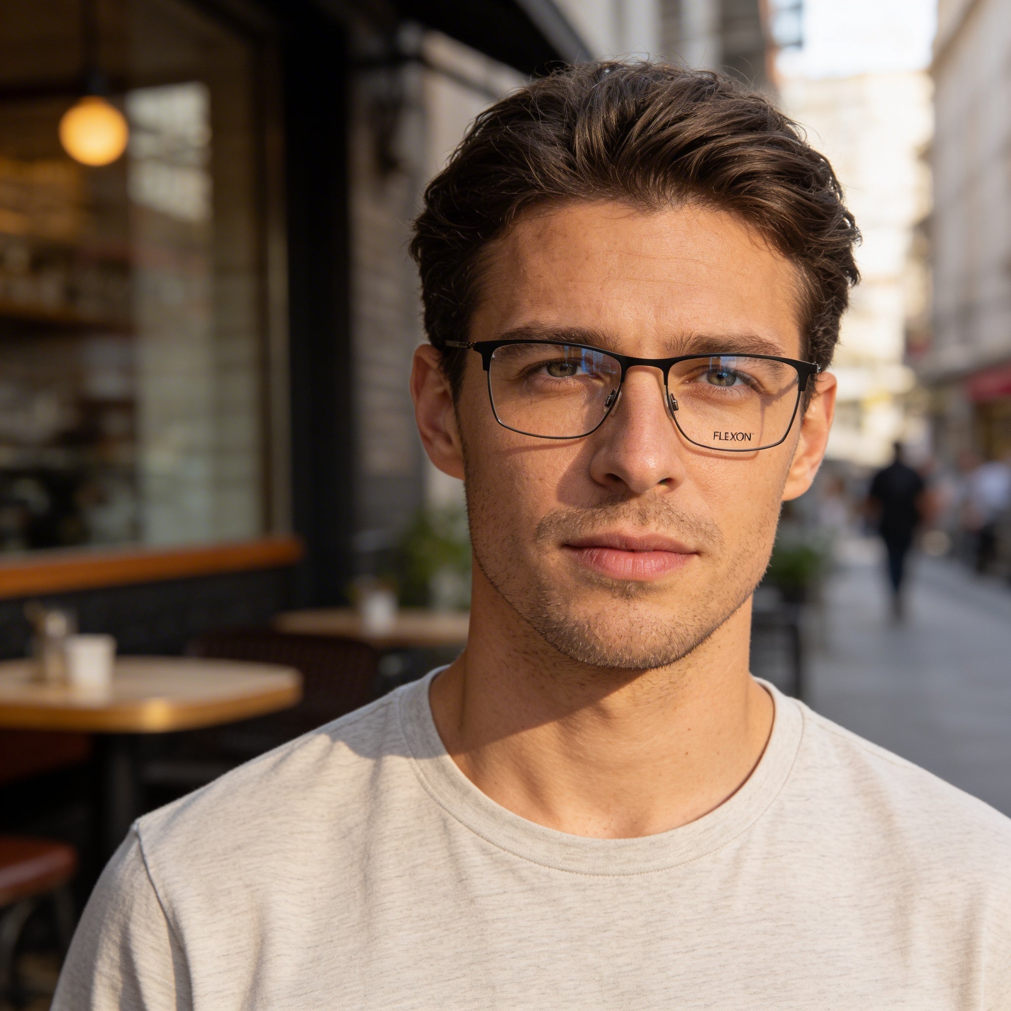 Flexon E1141 Men's Acetate Matte Black Gunmetal Rectangle Eyeglasses 56mm, Photo 5