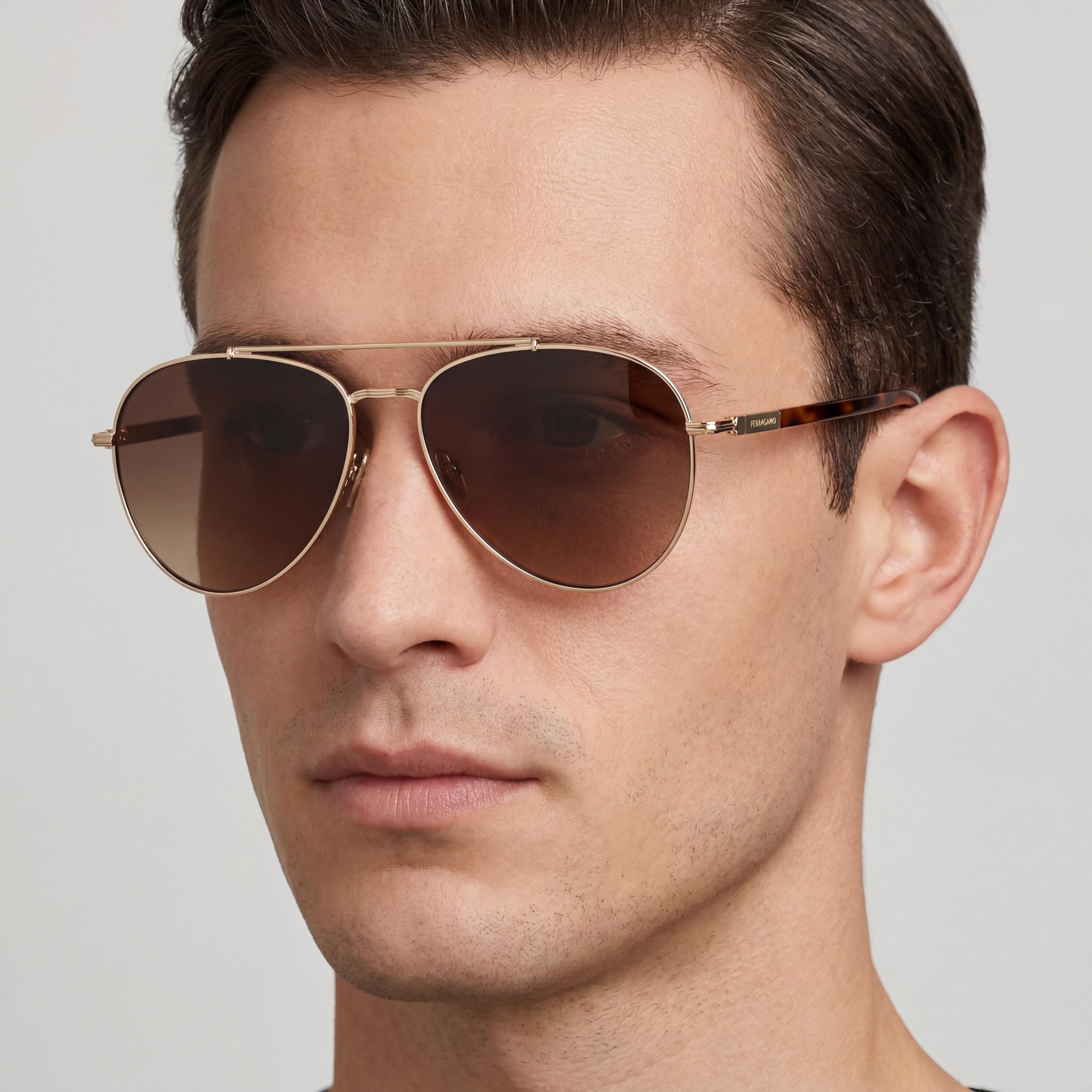 Ferragamo Sf316s Men's Plastic Gold Brown Sunglasses, 100% UVA & UVB Protection, 61mm, Photo 5