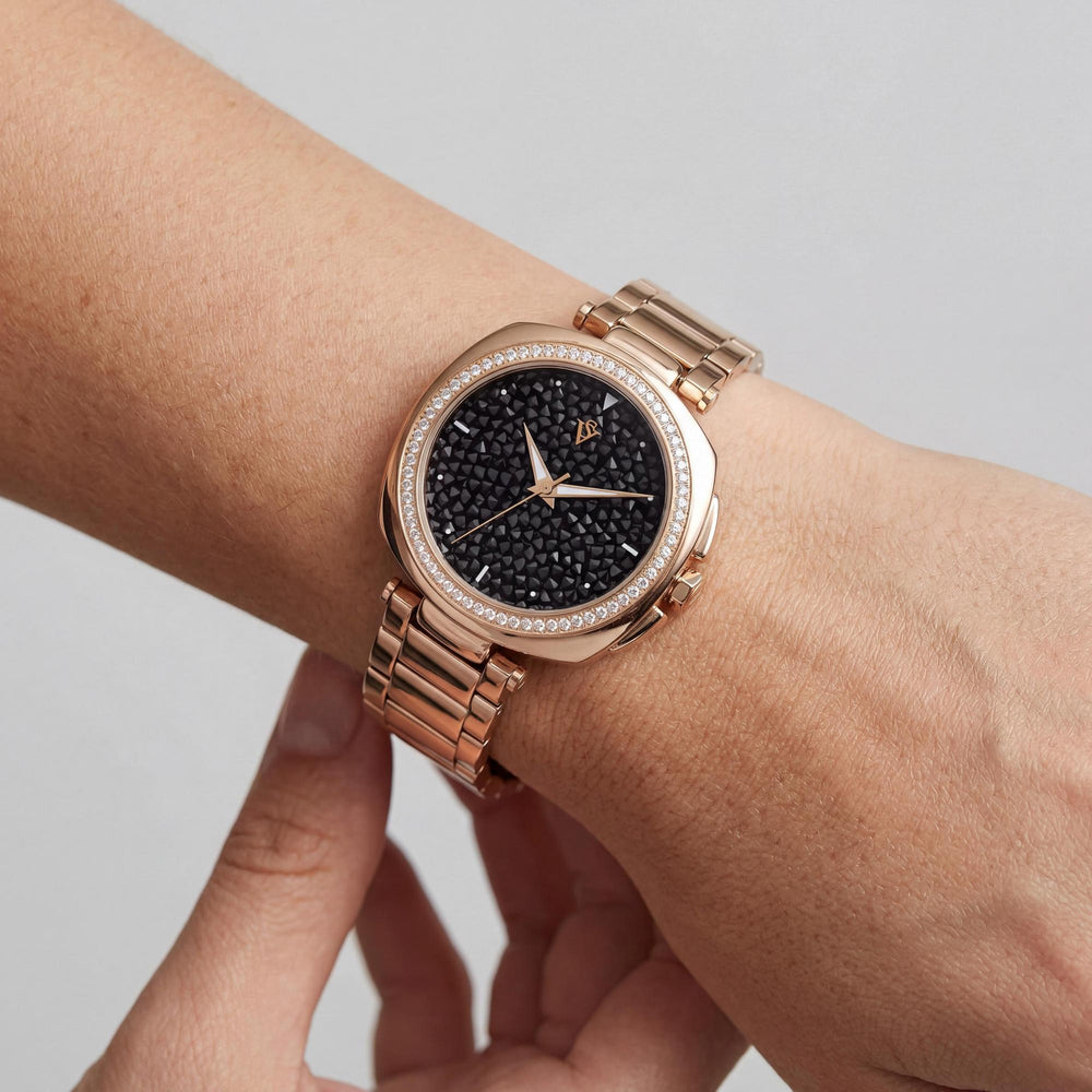 Reloj Christian Van Sant Mirabella CV0491 para mujer, de acero inoxidable, esfera negra, de cuarzo, resistente al agua