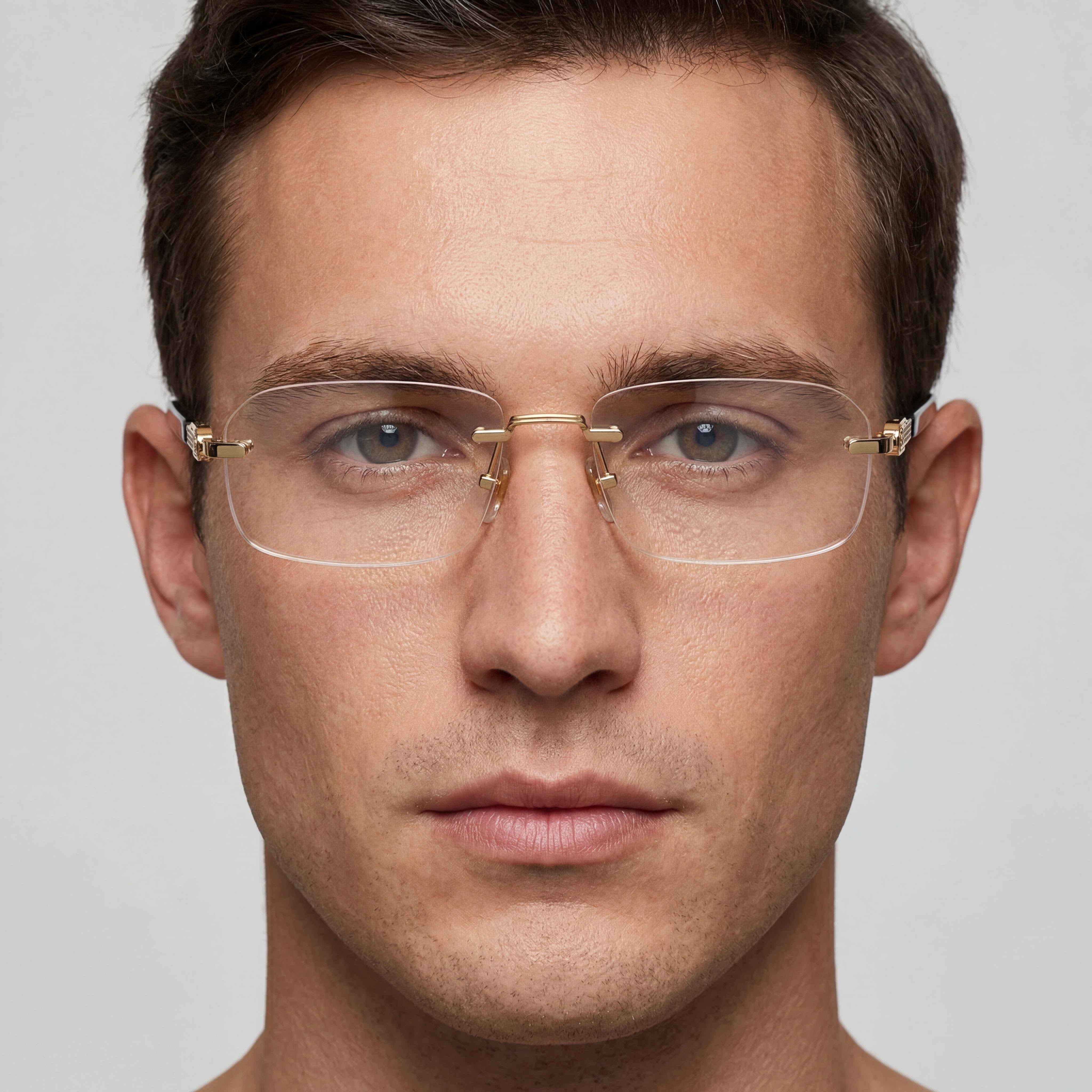 Gafas de sol Gucci GG1221O para hombre, modernas, de metal, sin montura, rectangulares, con lentes transparentes, 56 mm, doradas y negras, Photo 4