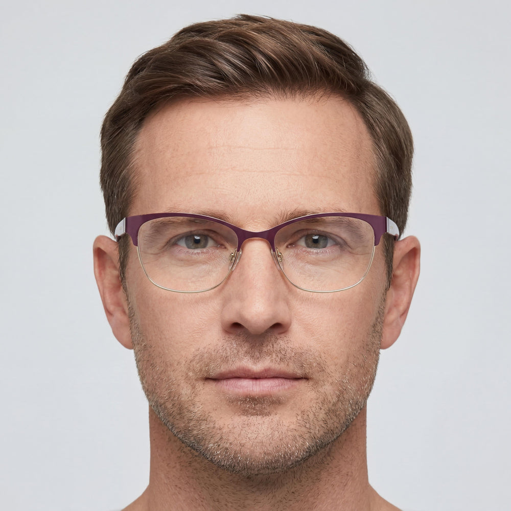bebe Bb5196 Men's Metal Eyeglasses Frames for Lenses in Plum, Lens Width 52mm, Bridge 16mm, Temple 135mm