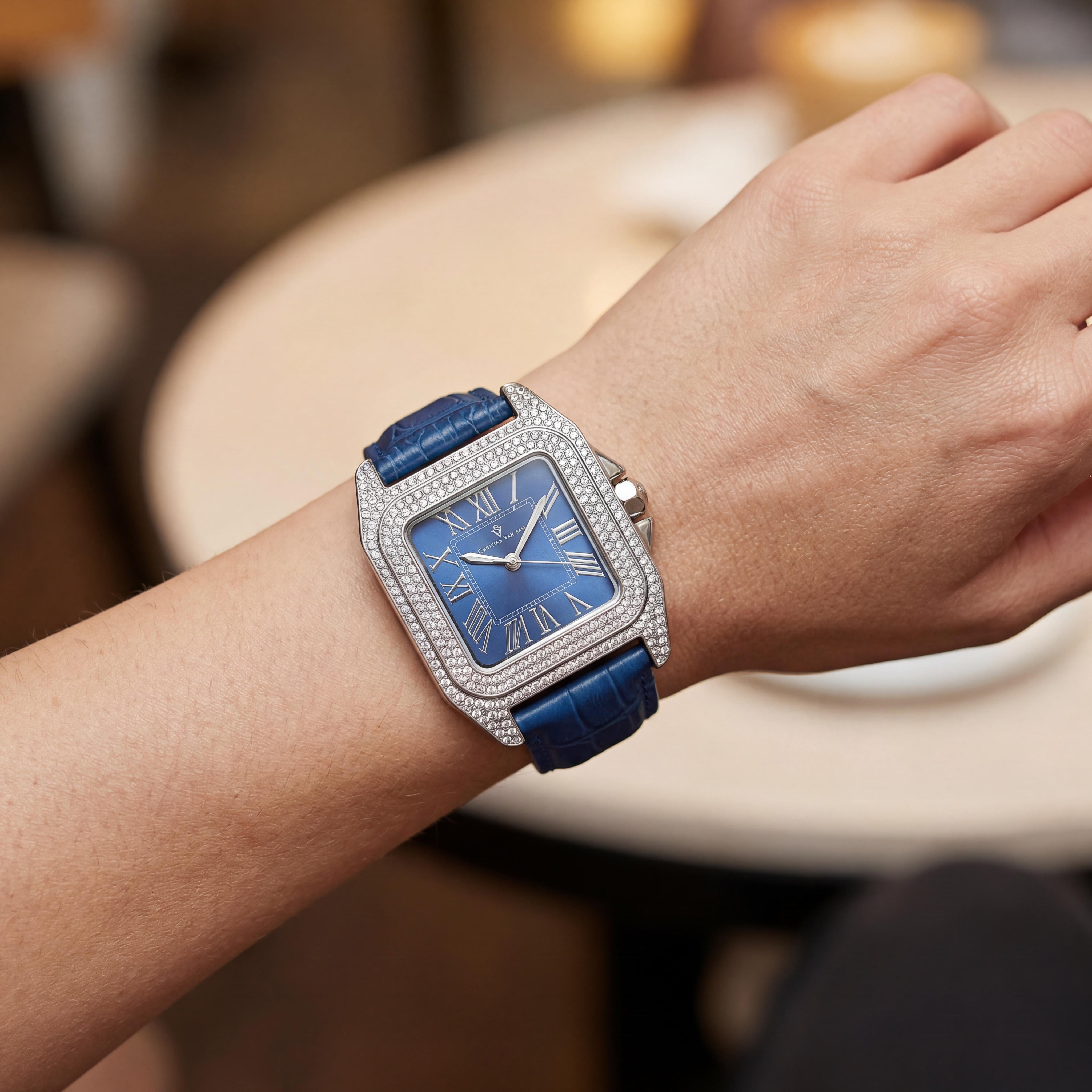 Christian Van Sant CV4421 Women's Radieuse Blue Dial Quartz Movement Leather Strap Crystal Bezel Water Resistant 41mm Watch, Photo 3