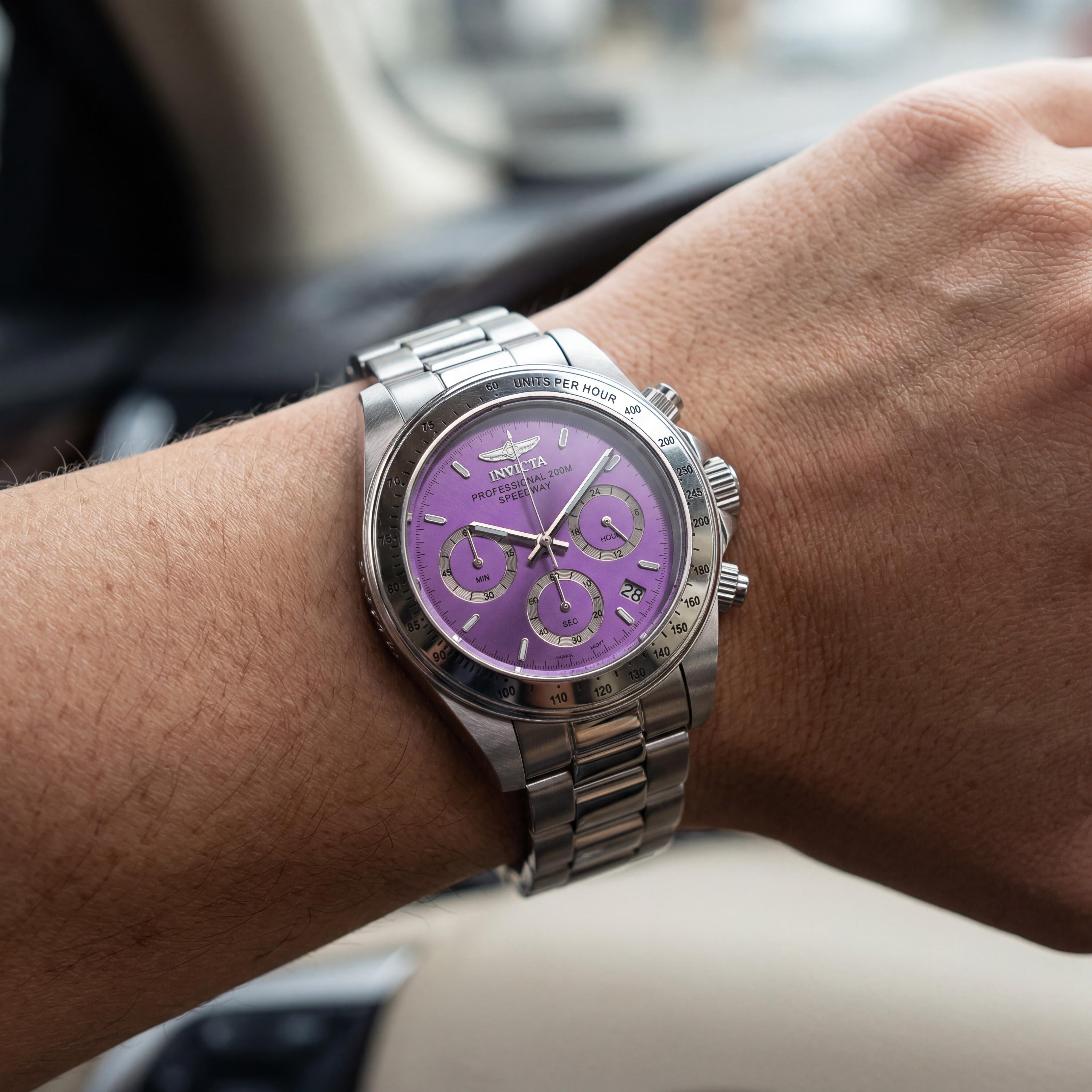 Invicta Bracelet 16656 Unisex Chronograph Watch, Purple Silver, Japanese Quartz, 200M Water Resistant, Date Display, Photo 4