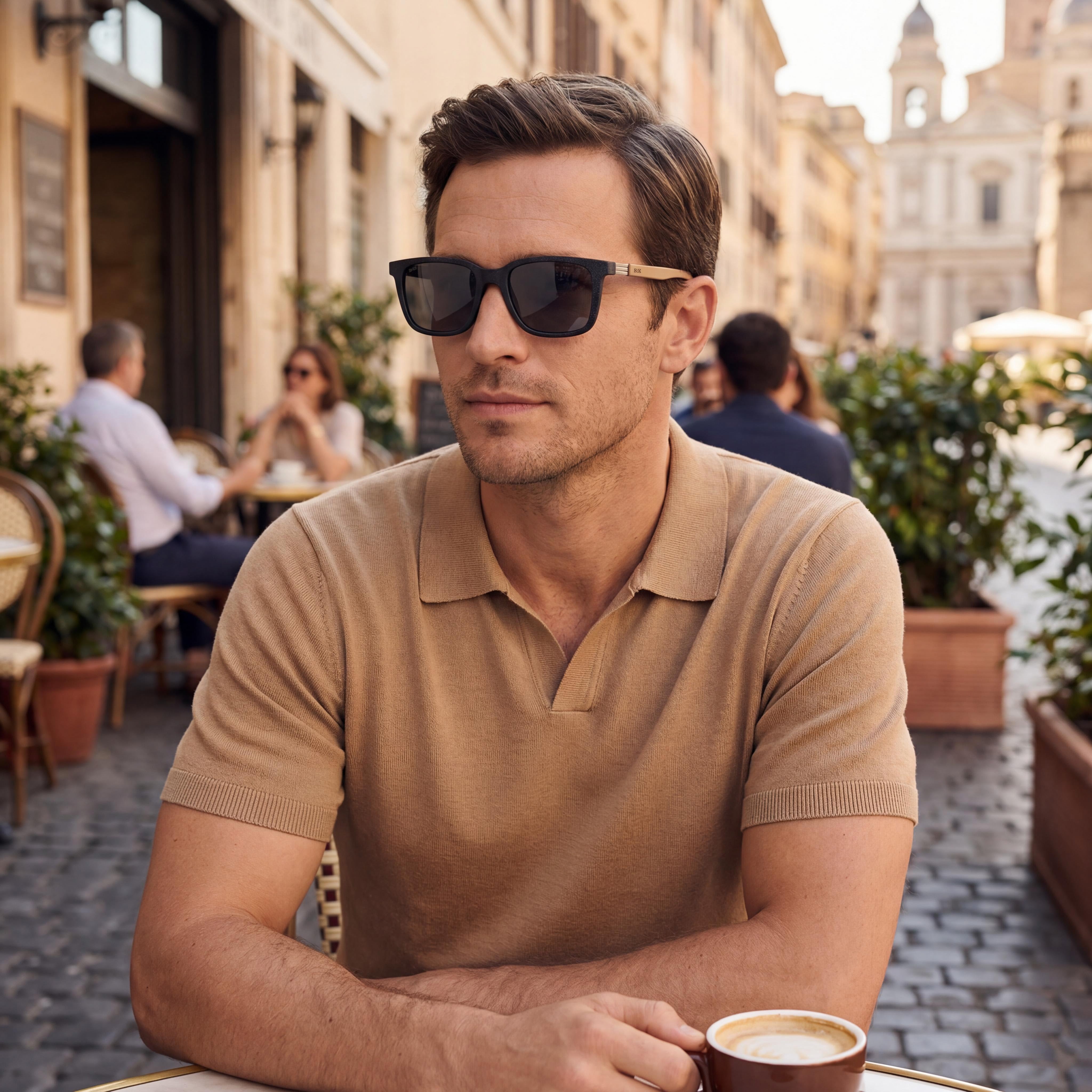 Hugo Boss Men's Functional & Comfort Plastic Black Beige Grey Rectangular Frame Grey Lens 53mm Sunglasses, Photo 5