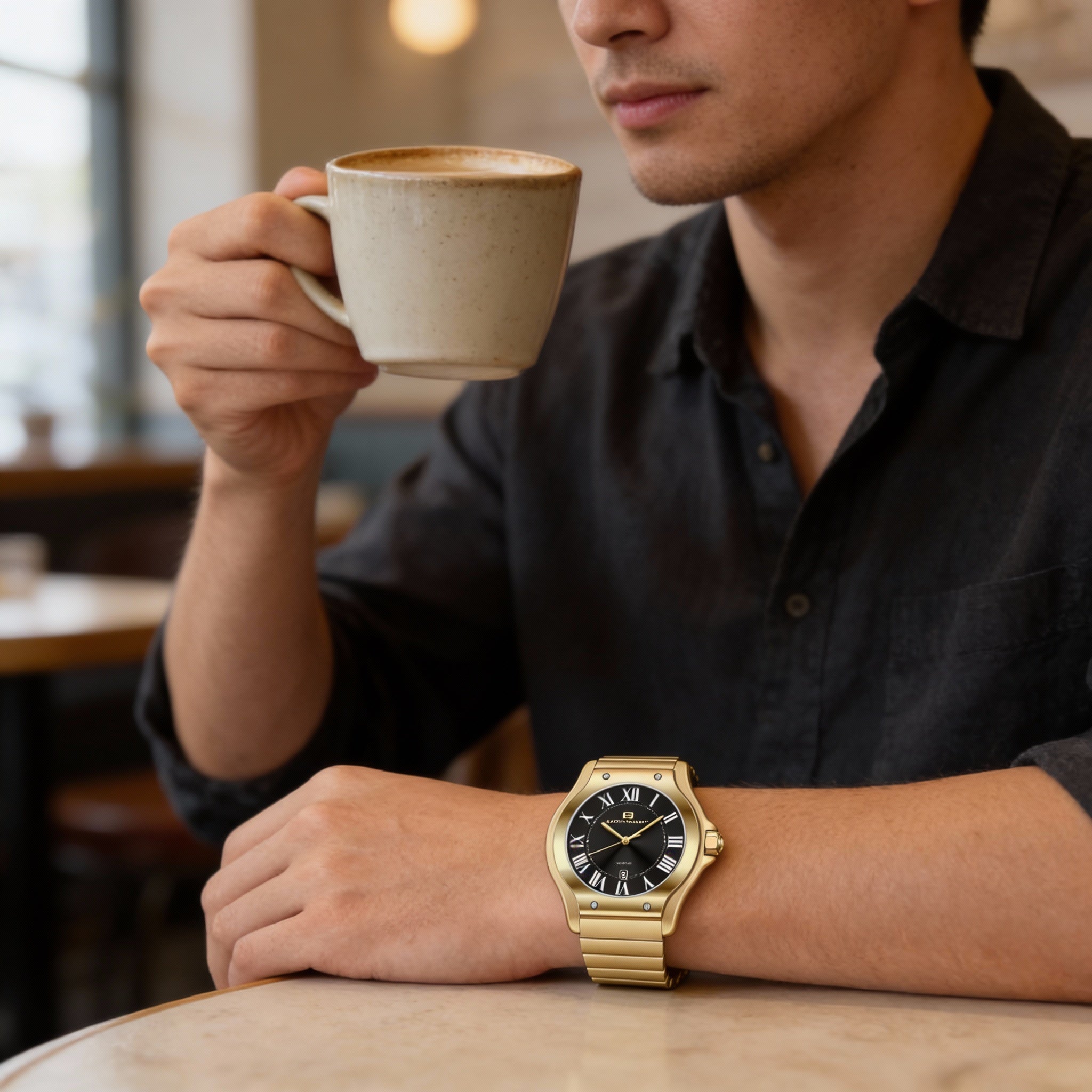 Oceanaut Quartz Movement Men's Black Dial Stainless Steel Water Resistant Watch with Scratch Resistant Mineral Crystal, Photo 4