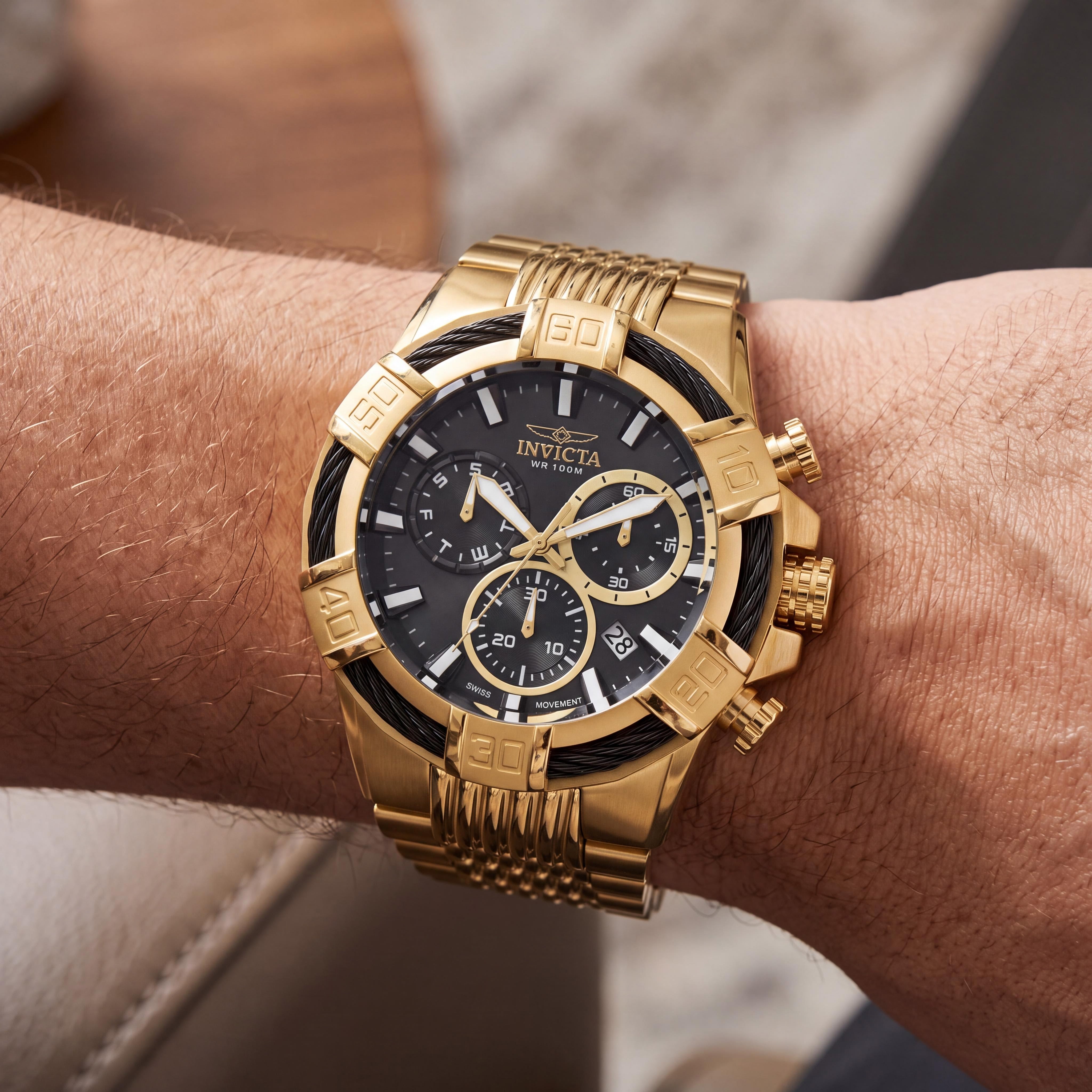 Invicta Bolt 25867 Men's Gold-Tone Stainless Steel Bracelet Chronograph Watch with Black Dial, 51mm Case, Photo 4