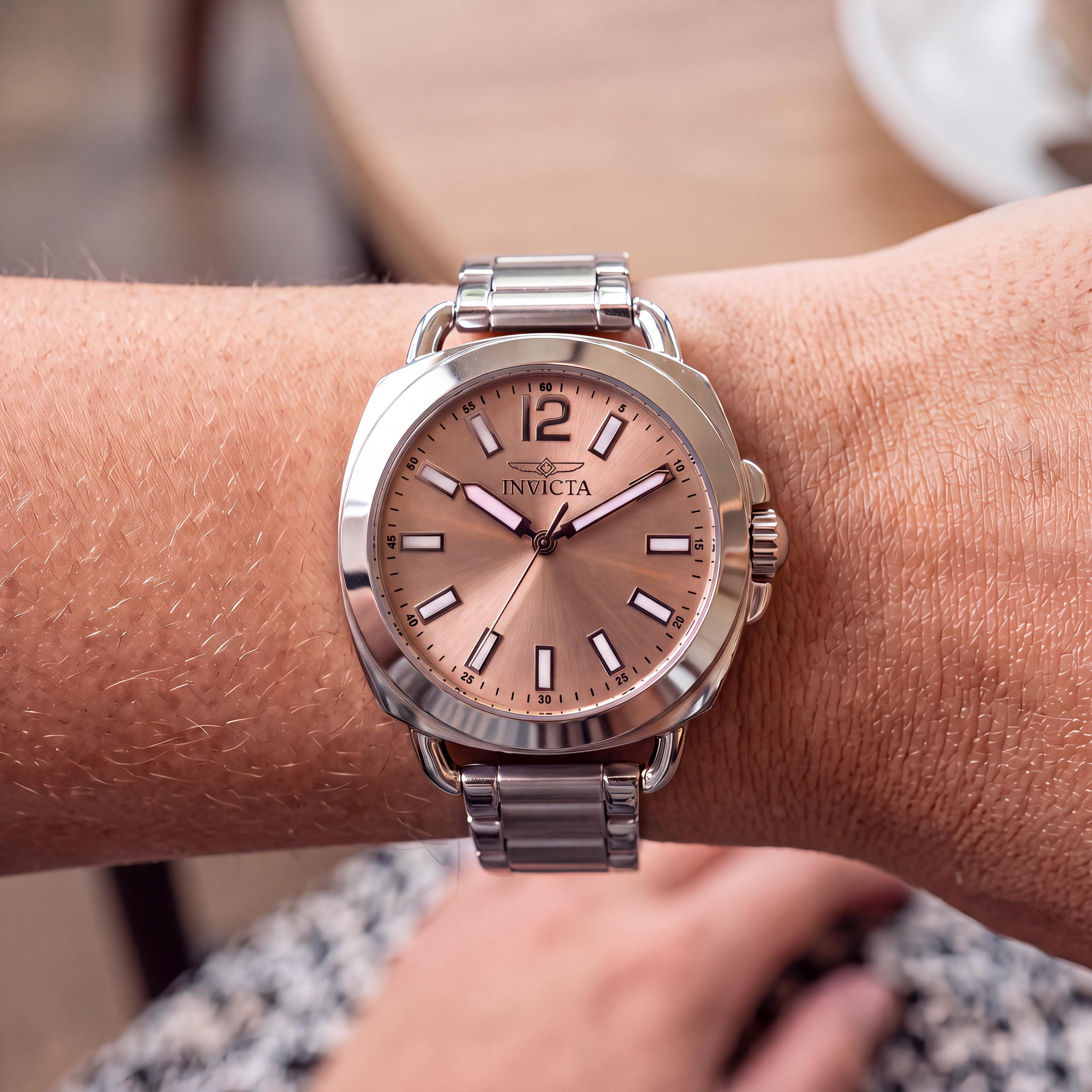 Invicta Fashion Women's Silver Stainless Steel Pink Dial 32mm Scratch-Resistant Quartz Watch, Photo 3