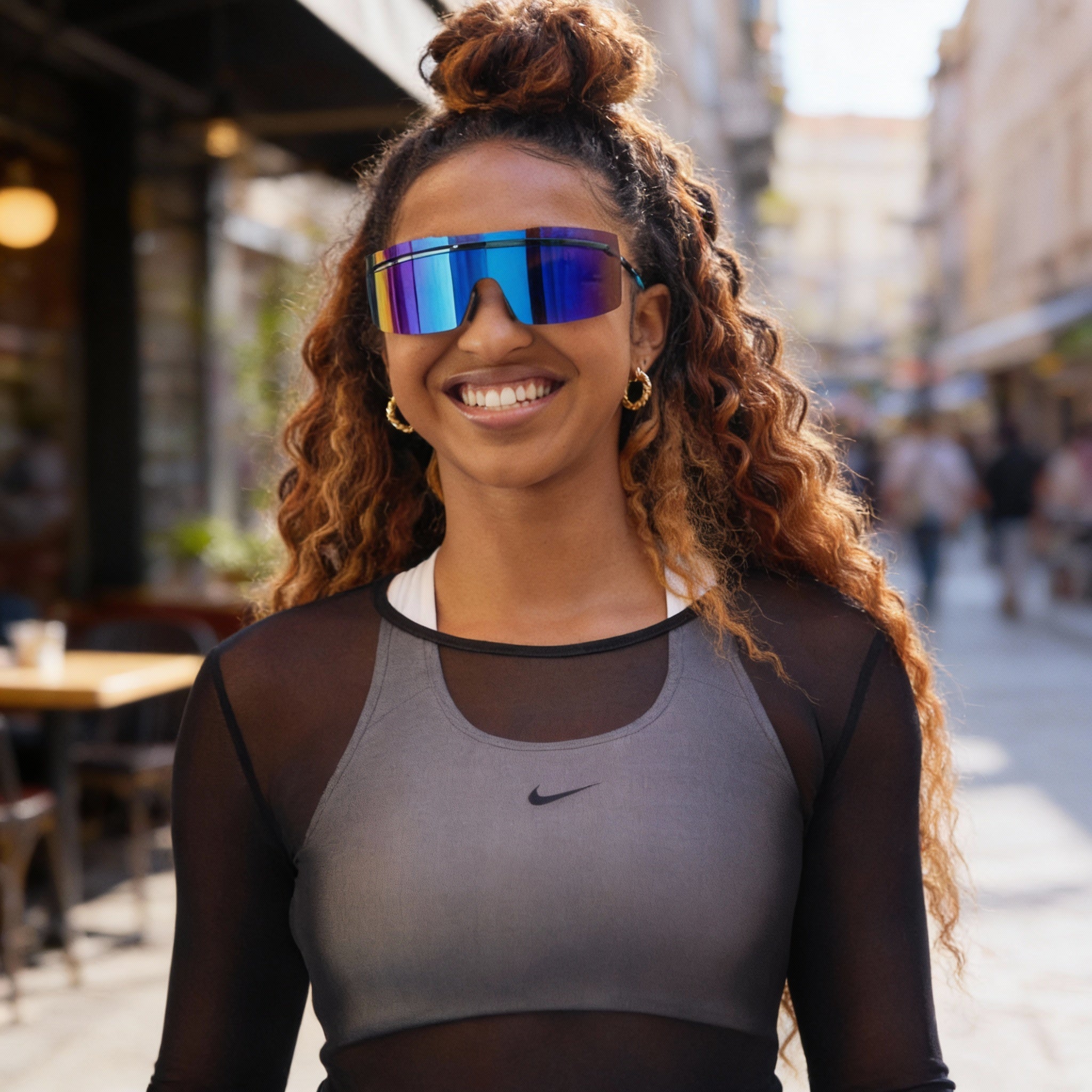 Nike Classic Unisex Blue Metal Frame Road Tint Anti-Fog Anti-Reflective 100% UV400 Protection Sunglasses, Photo 5