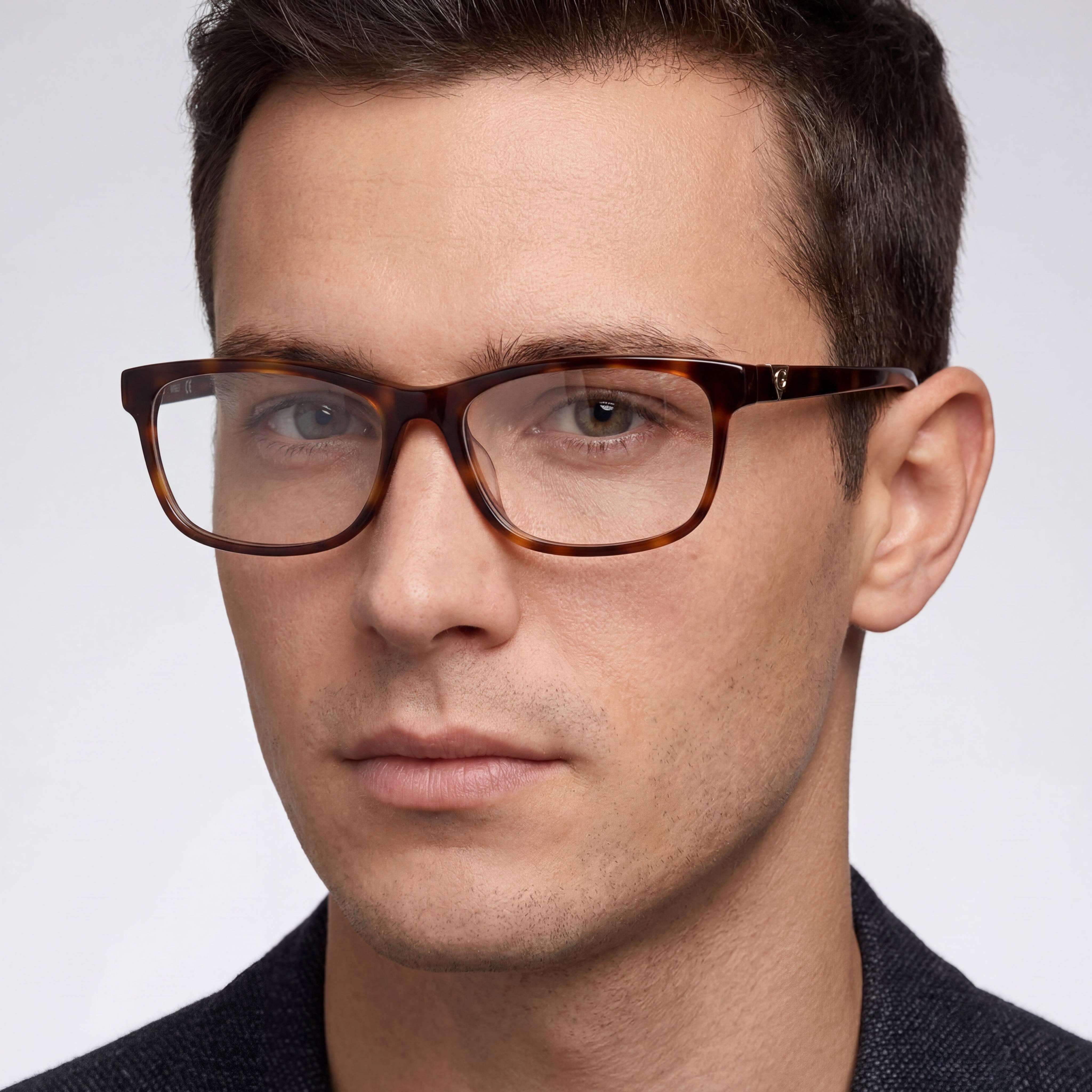 Monturas ópticas Guess para hombre en color Havana oscuro con lentes transparentes de demostración. Las lentes se pueden reemplazar por lentes graduadas personalizadas., Photo 3