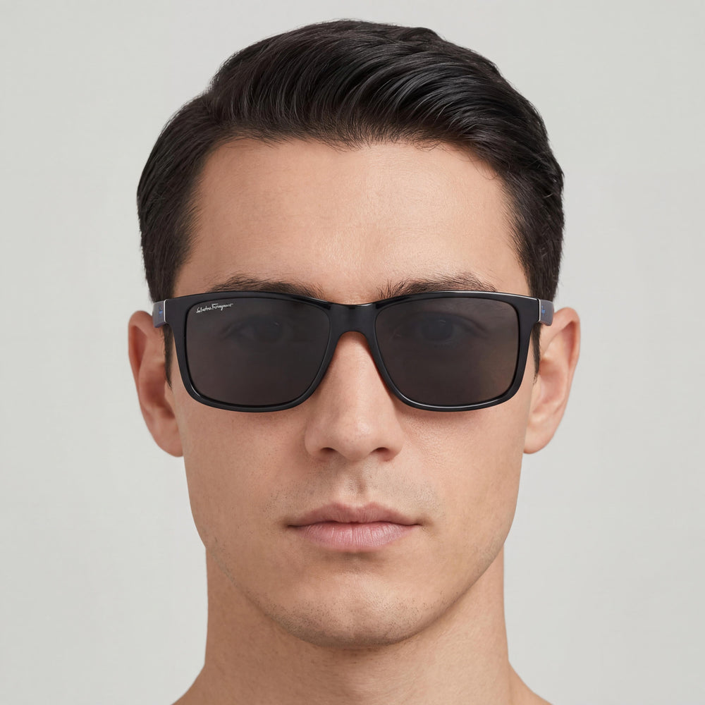 Salvatore Ferragamo Gafas de sol para hombre Plástico Negro Mate Negro Azul 57mm