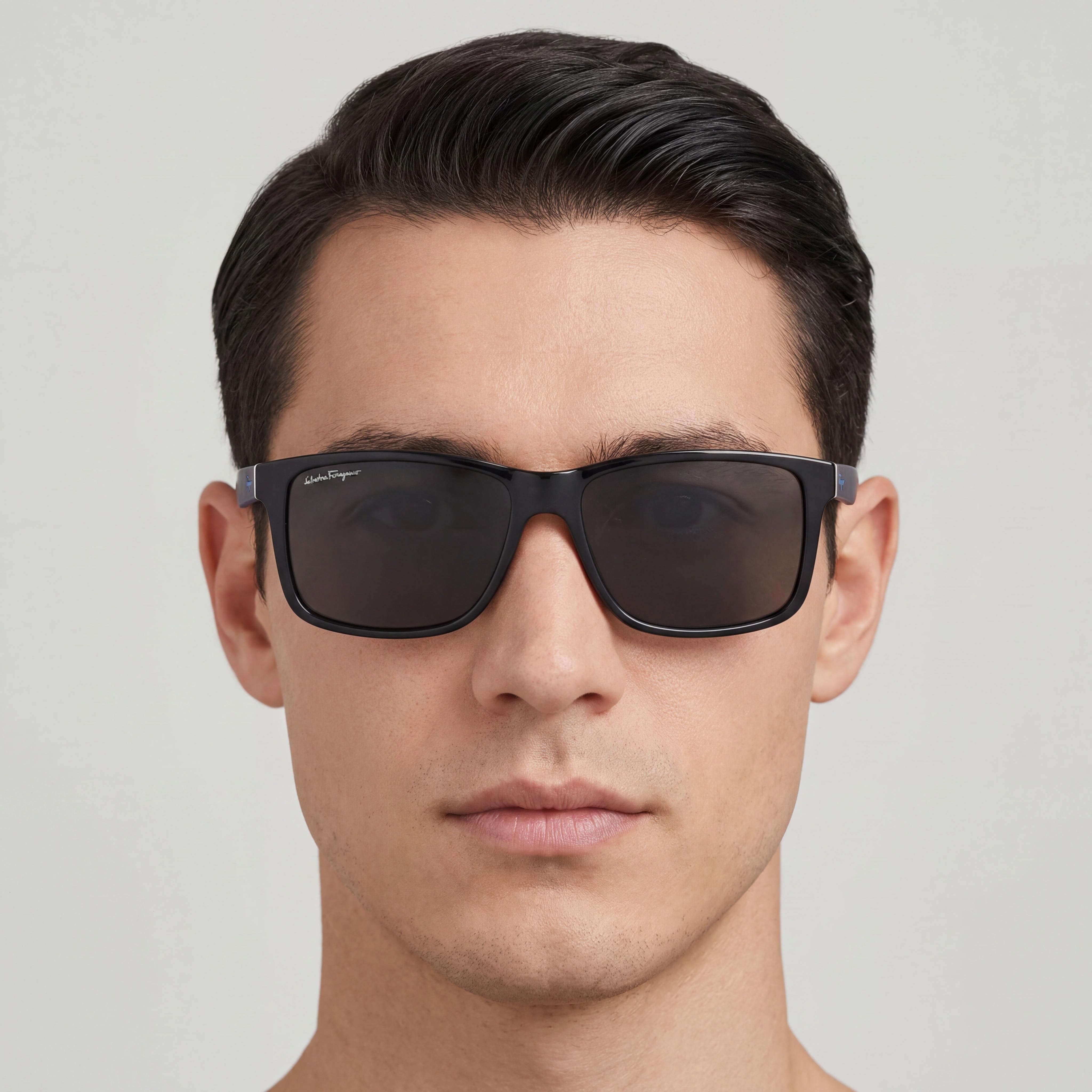 Salvatore Ferragamo Gafas de sol para hombre Plástico Negro Mate Negro Azul 57mm, Photo 3