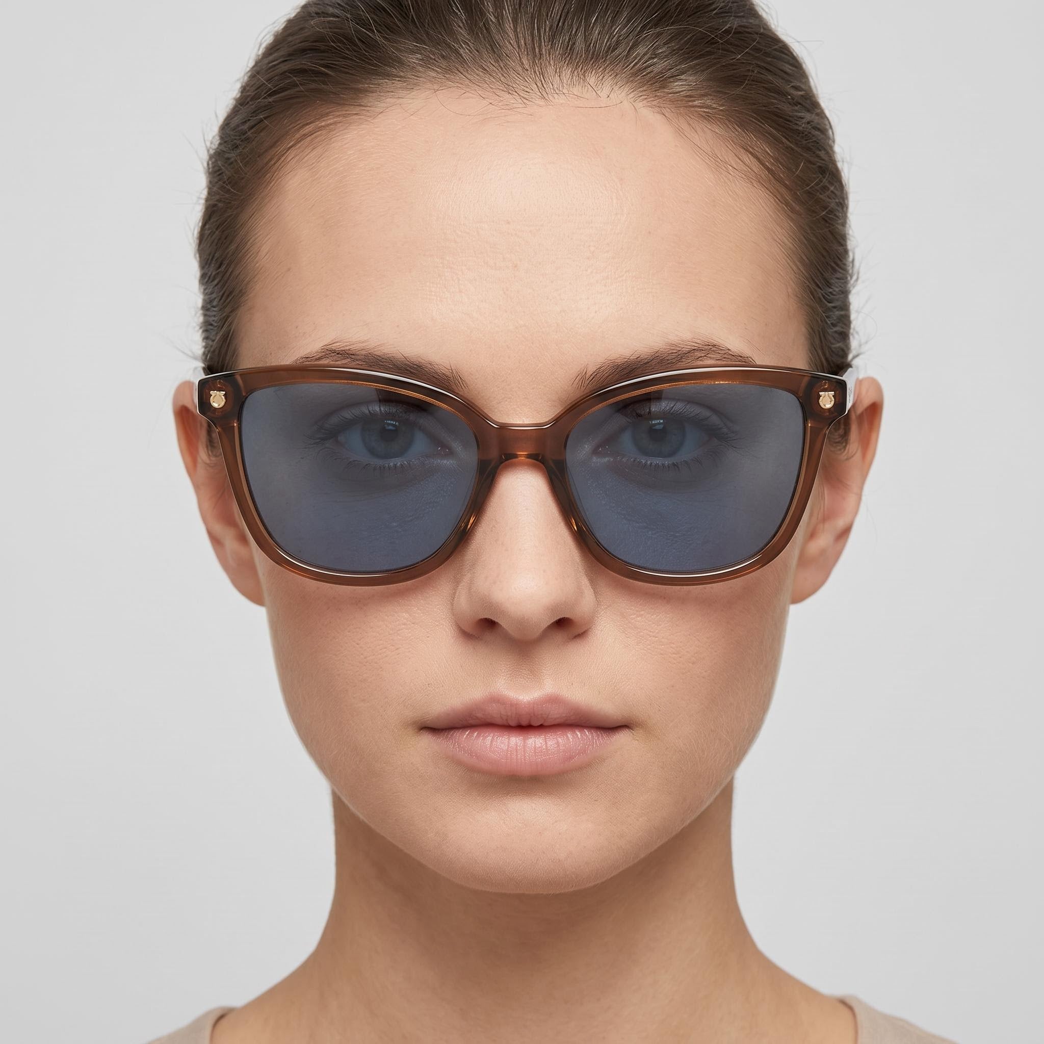 Gafas de sol Salvatore Ferragamo contemporáneas de acetato marrón para mujer, lentes UV azules, 56 mm, Photo 5