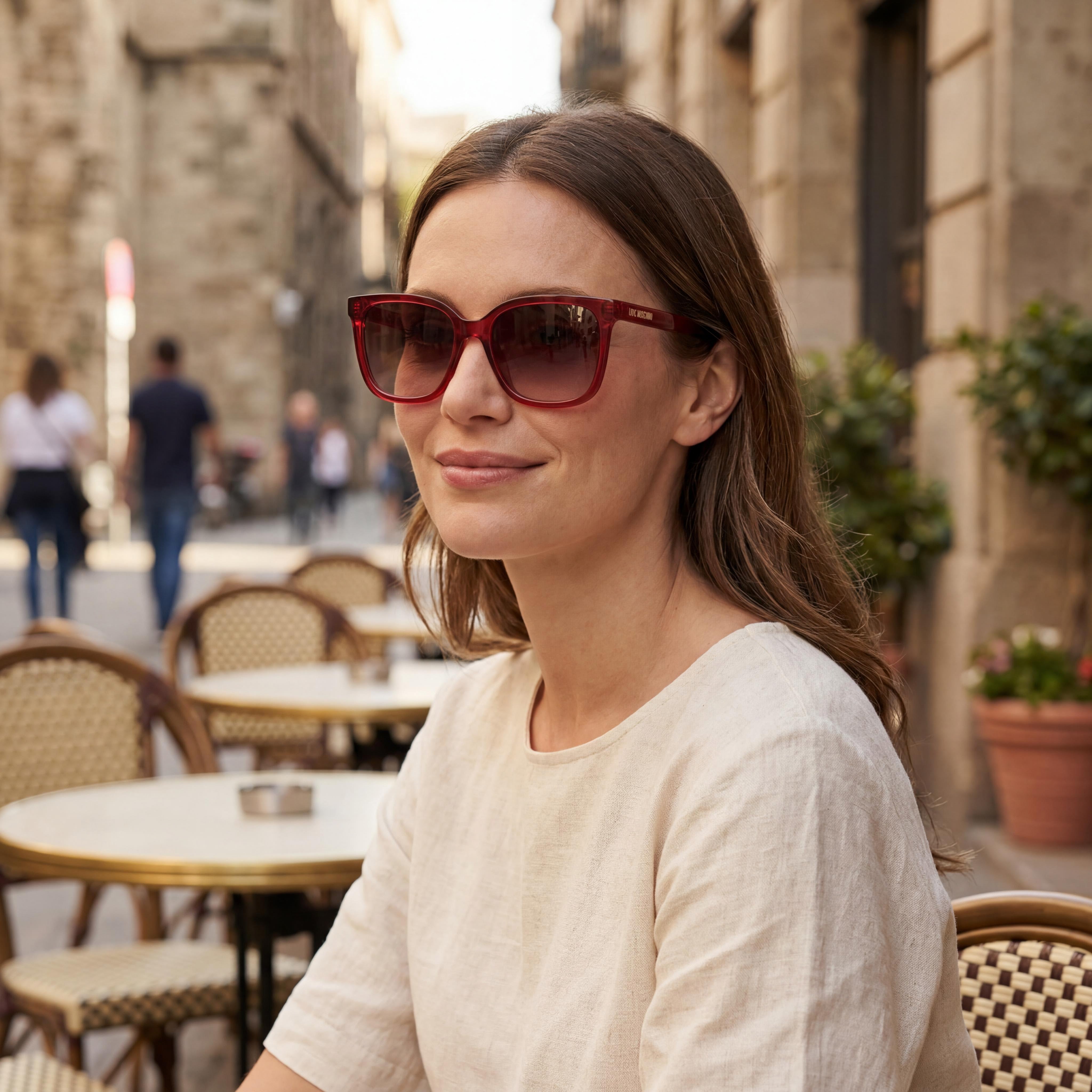Love Moschino Casual Women's Red Frame CELLULOSE PROP. INJ Sunglasses with Brown Shaded Lenses 53-18-140, Photo 5
