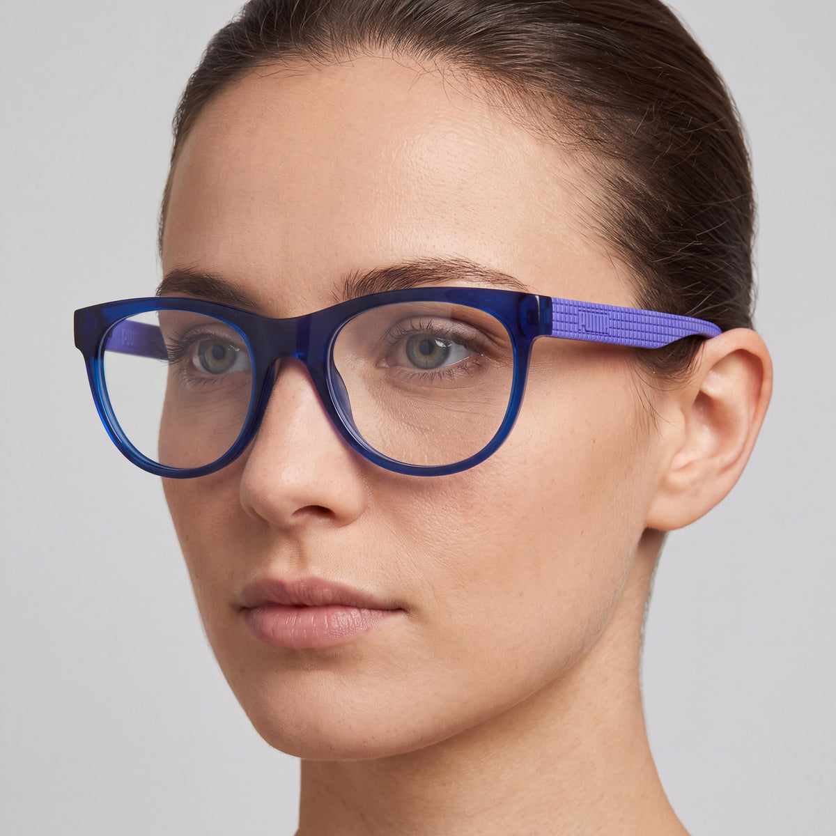 PUMA Optical Frames Women's Round/Oval Blue Violet Transparent Plastic Frame 51mm Lens 19mm Bridge 145mm Temple, Photo 3