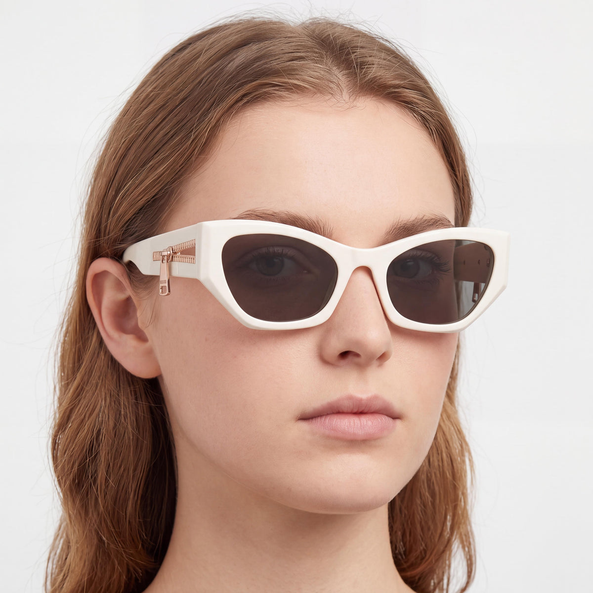 Gafas de sol Moschino informales para mujer, montura de poliamida color marfil, lentes grises no polarizadas 55-21-140, Photo 3