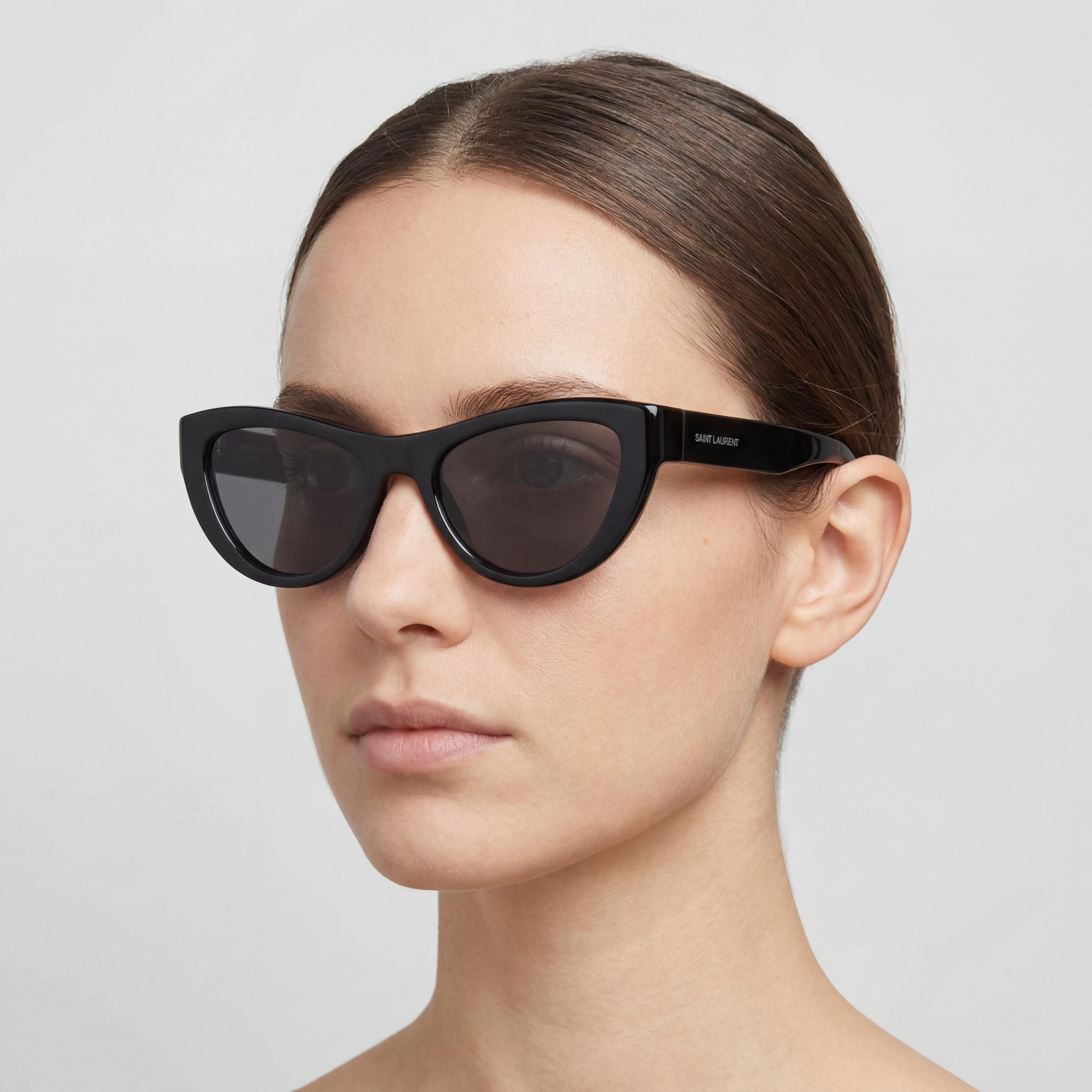 Yves Saint Laurent SL 676 Cat Eye Women's Black Injection Frame Sunglasses with Black Lenses, 53mm, Photo 4