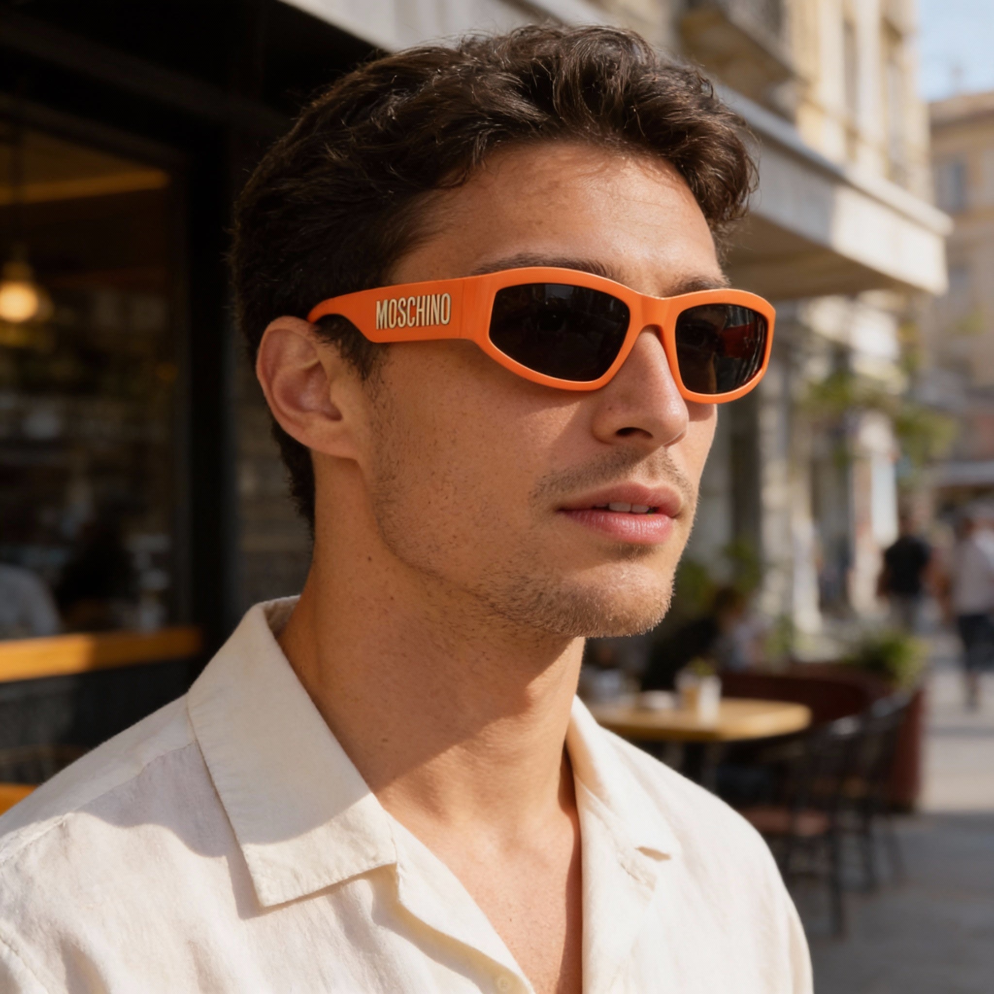 Gafas de sol Moschino Classic para hombre, de poliamida no polarizada, color naranja y marrón, con lentes marrones y 100 % de protección UV (60-21-130), Photo 4