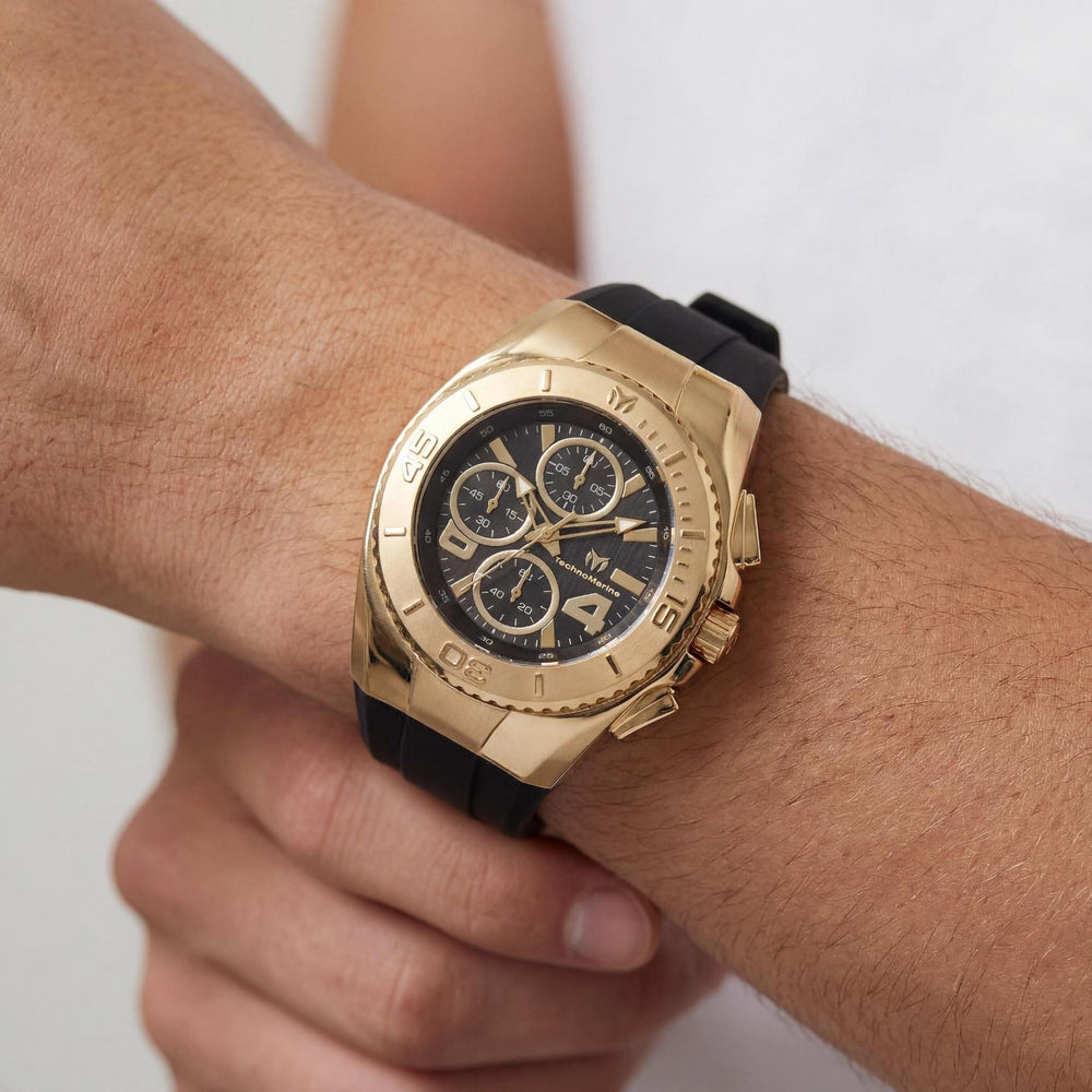 Reloj unisex TechnoMarine Cruise TM-124030 de cuarzo, acero inoxidable, dorado y negro, esfera negra de 43 mm