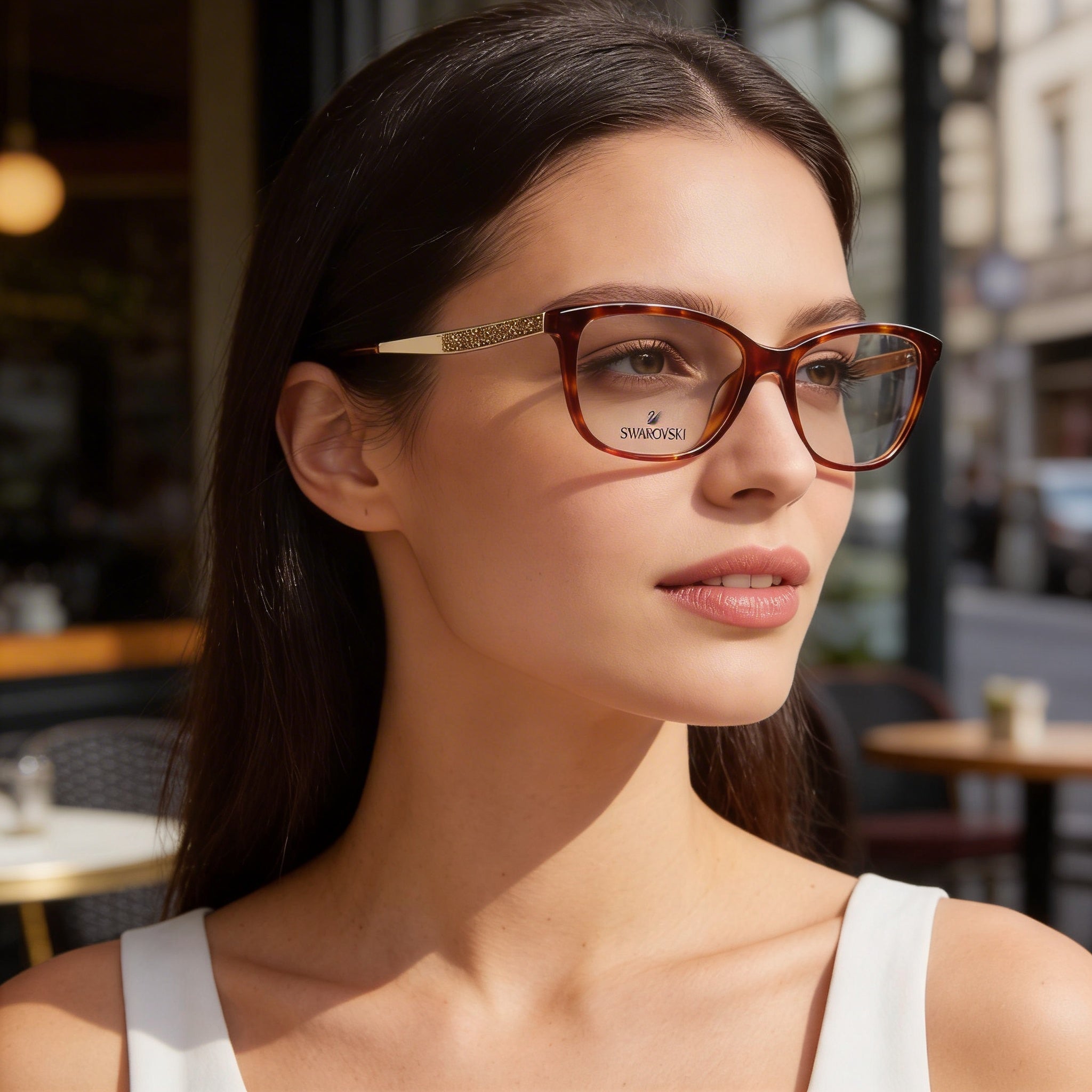 Swarovski RECTANGULAR Women's Dark Havana Plastic Optical Frame Eyeglasses for Prescription Lenses 54mm, Photo 6