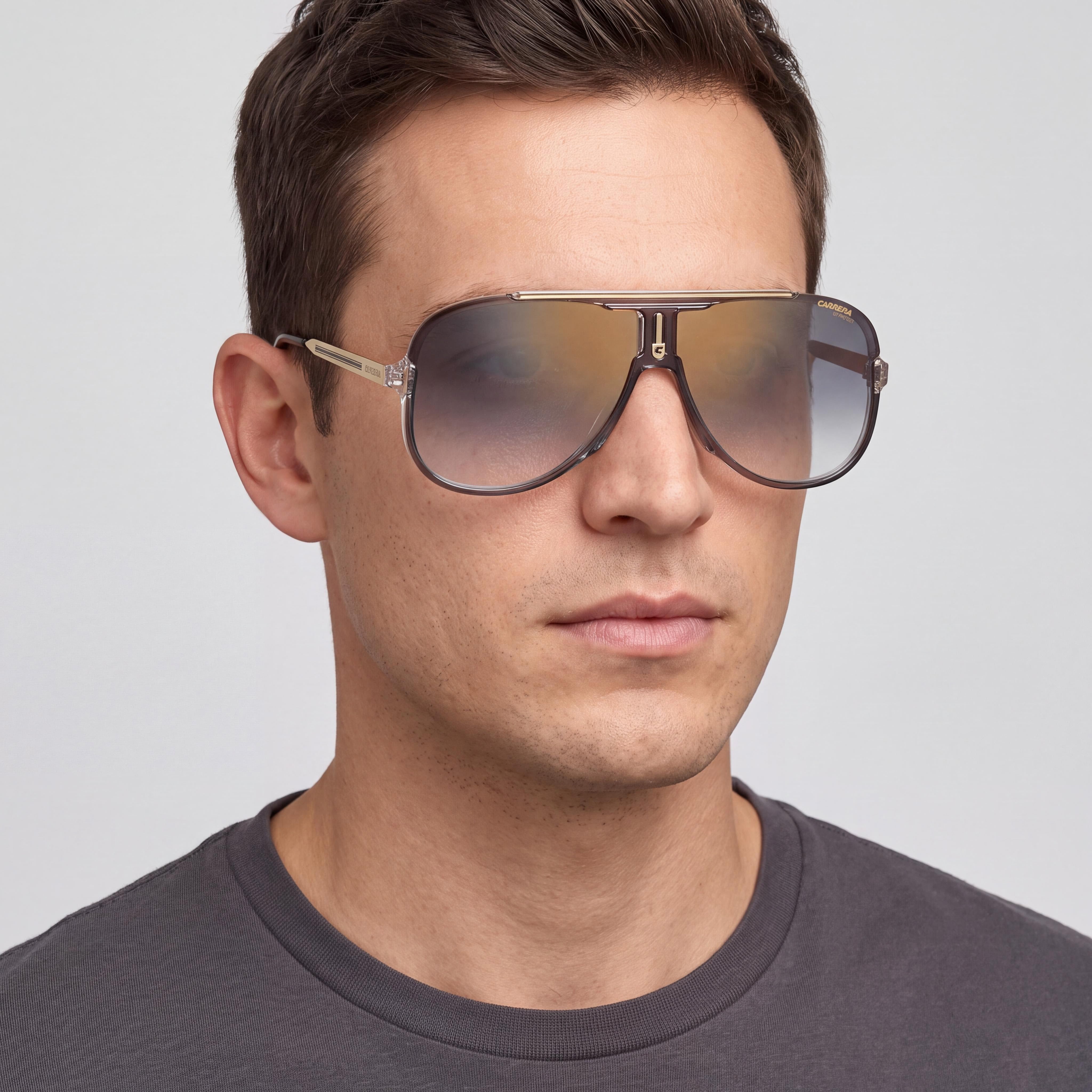 Carrera 1059/S Men's Propionate Grey Shaded Gold Mirrored Non-Polarized UV Protected Sunglasses 64mm, Photo 5