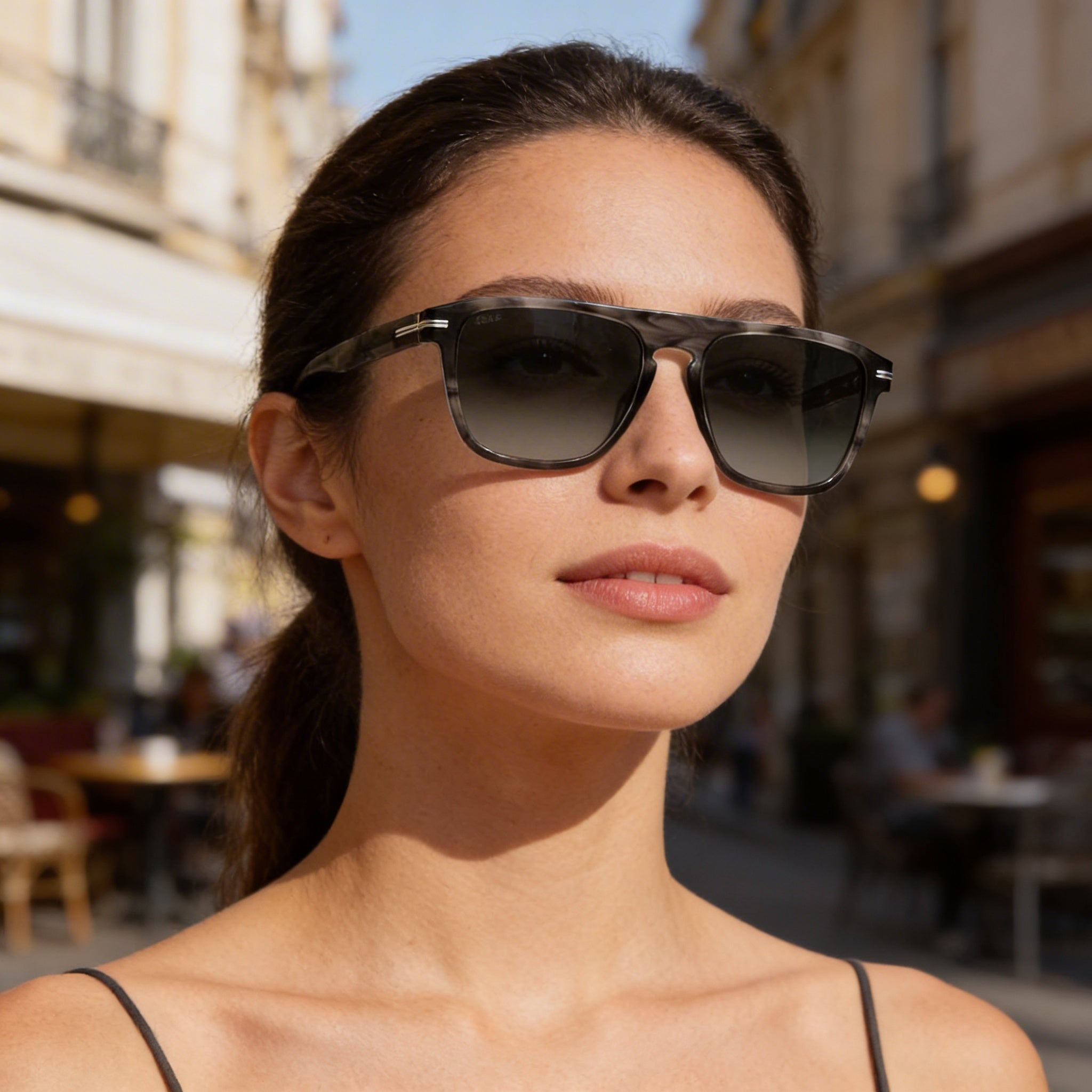 Gafas de sol Hugo Boss BOSS 1599/S para mujer, estilo y expresión, en acetato gris cuerno, con lentes verdes degradadas con protección UV, de 56 mm, Photo 6