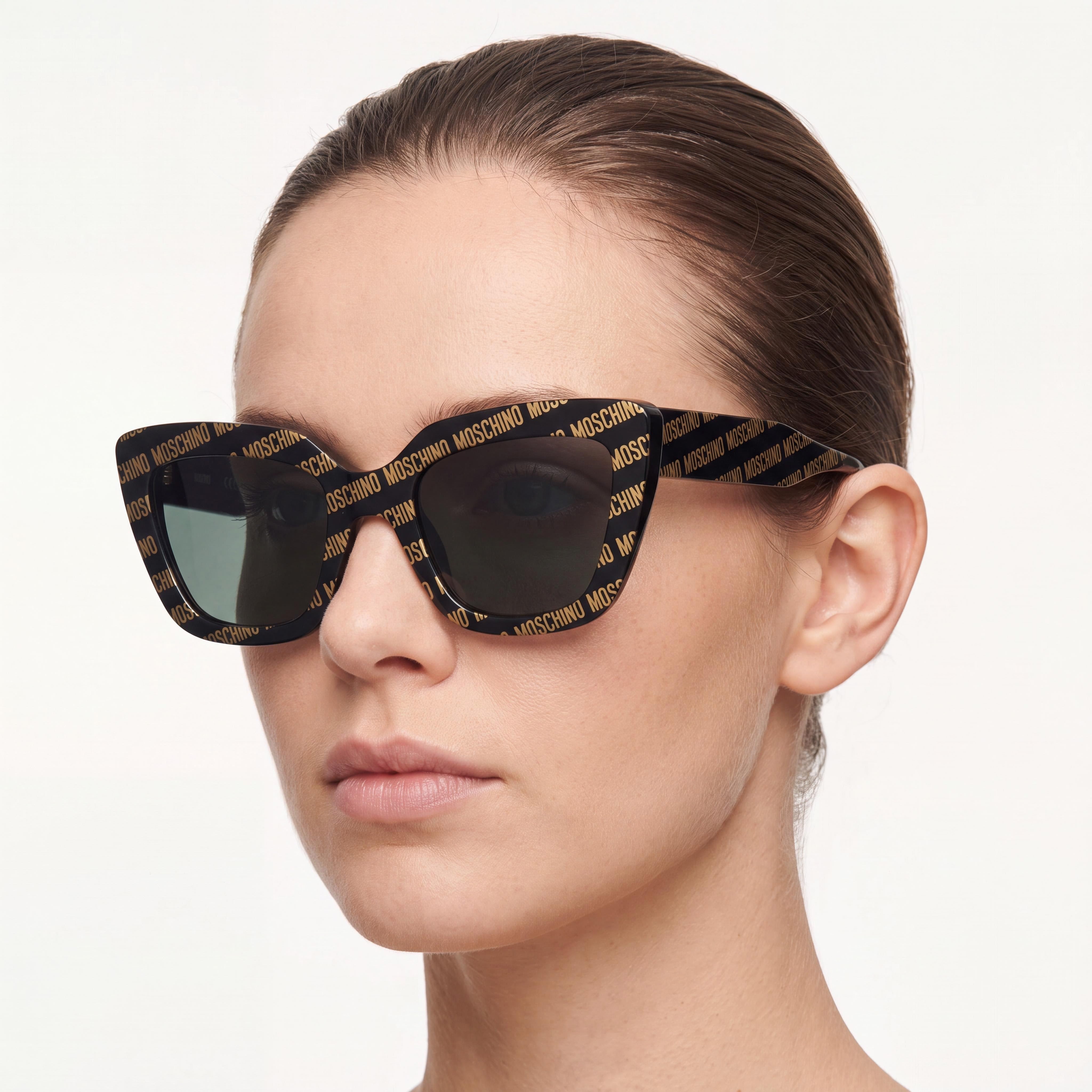 Moschino Casual Women's Cat Eye Black Pattern Plastic Non-Polarized Dark Grey Shaded Gradient UV Protection Sunglasses 52-21-140, Photo 5
