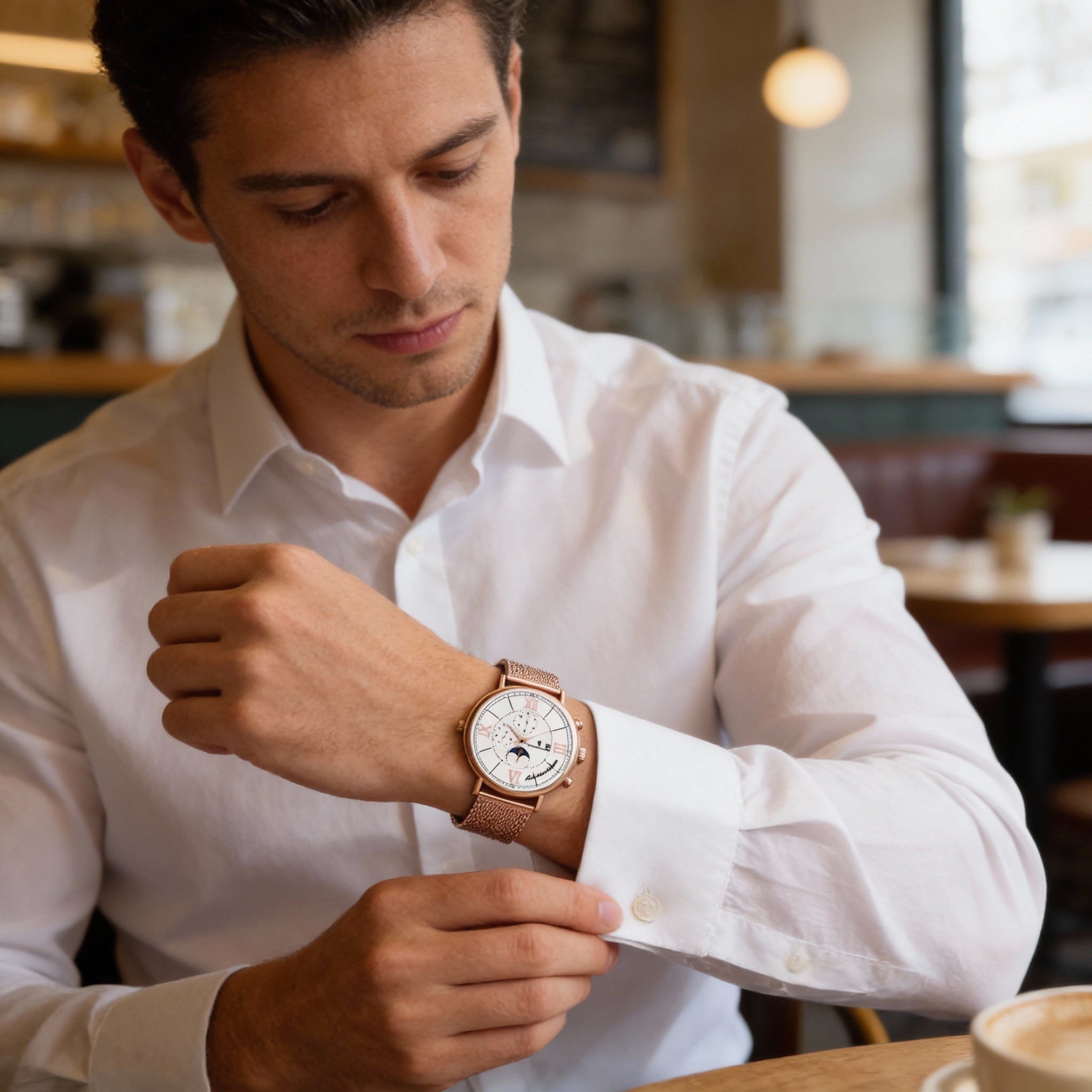 Christian Van Sant bracelet Men's Stainless Steel Mesh Automatic Chronograph Water Resistant Watch with White Dial, Photo 4