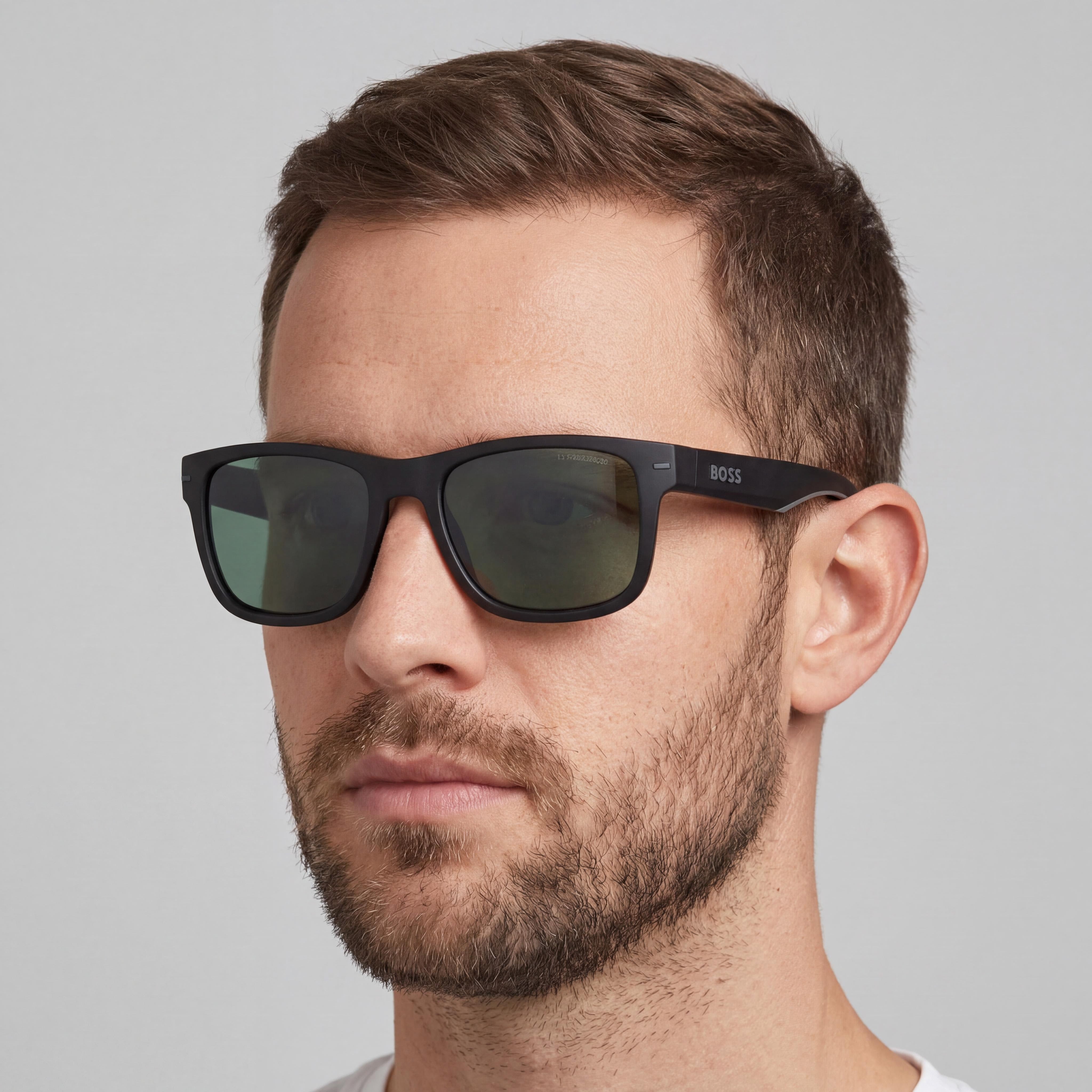 HUGO BOSS Modern Unisex Matte Black Grey ECO POLYAMIDE Frame Green Non-Polarized UV Protected Lenses 55mm, Photo 5