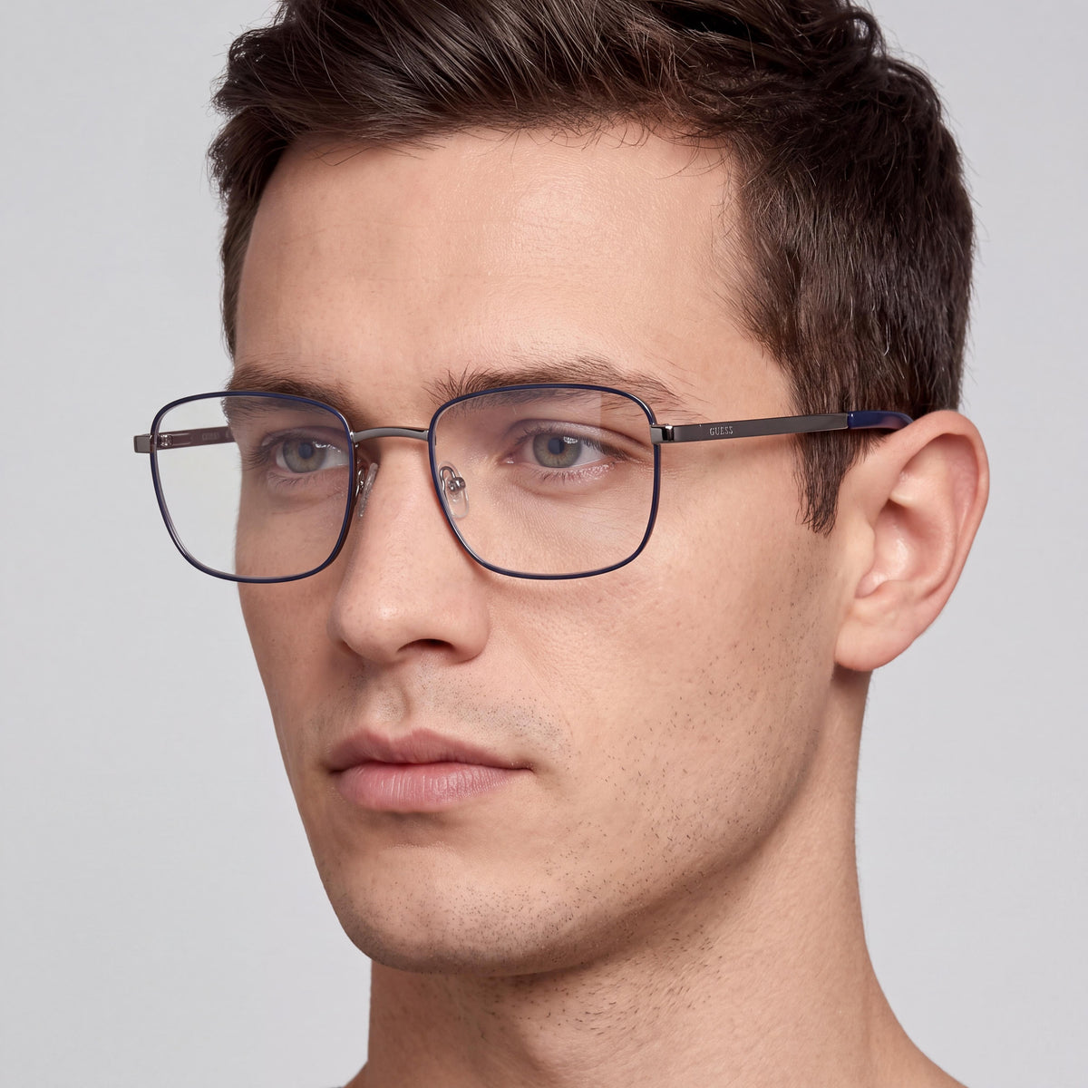 GUESS Casual Men's Blue Metal Frame Eyeglasses with Plastic Lenses, 52mm Lens, 20mm Bridge, 145mm Temple, Photo 4