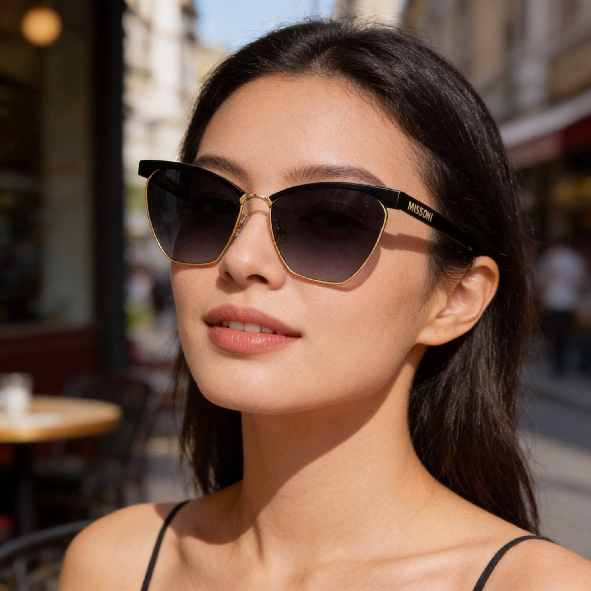 Gafas de sol M Missoni para mujer, montura metálica con degradado negro y dorado, cuadradas, con protección UV, 60 mm, Photo 4