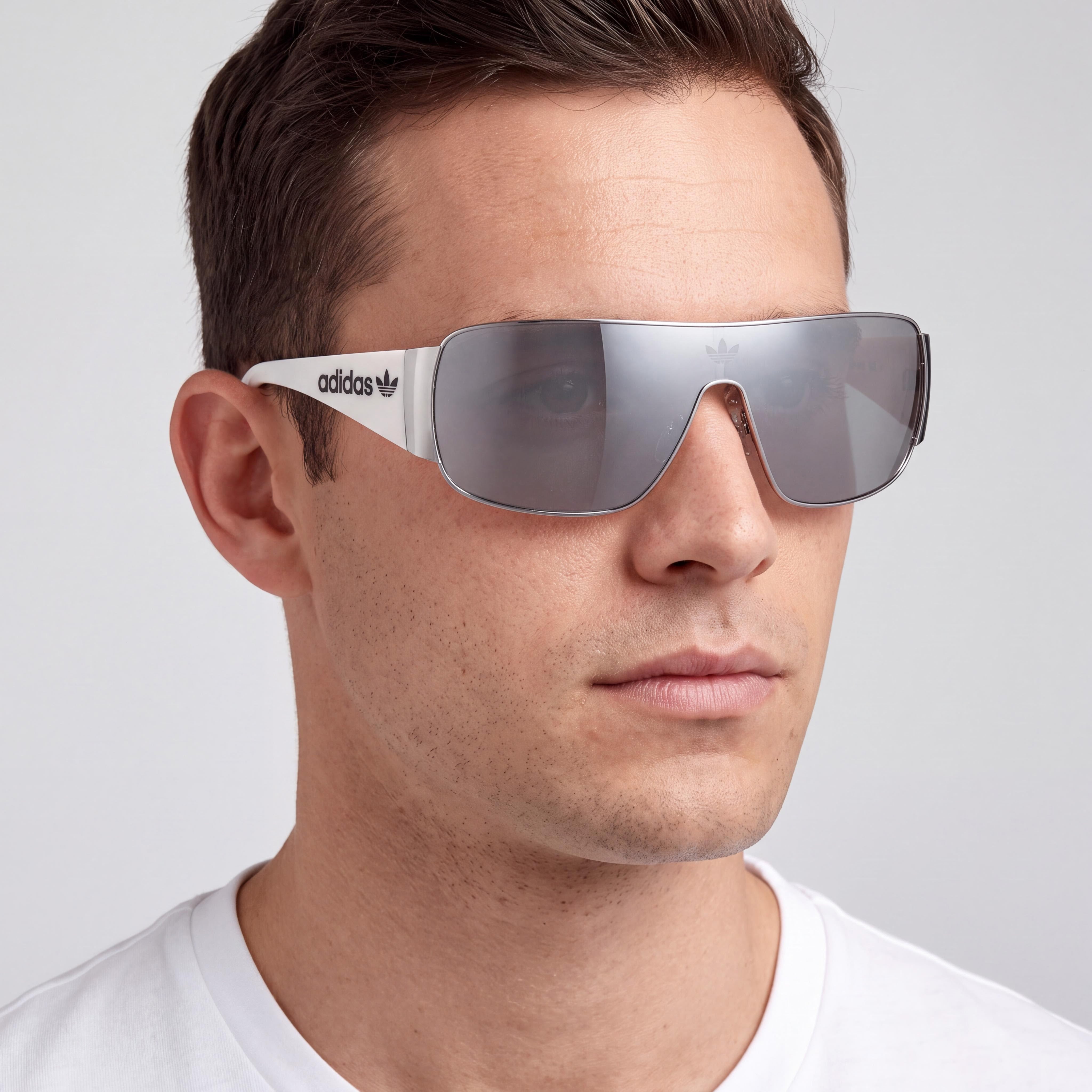 adidas Originals Gafas de sol modernas para hombre con montura metálica en Paladio Brillante y lentes Espejo Humo, Photo 5