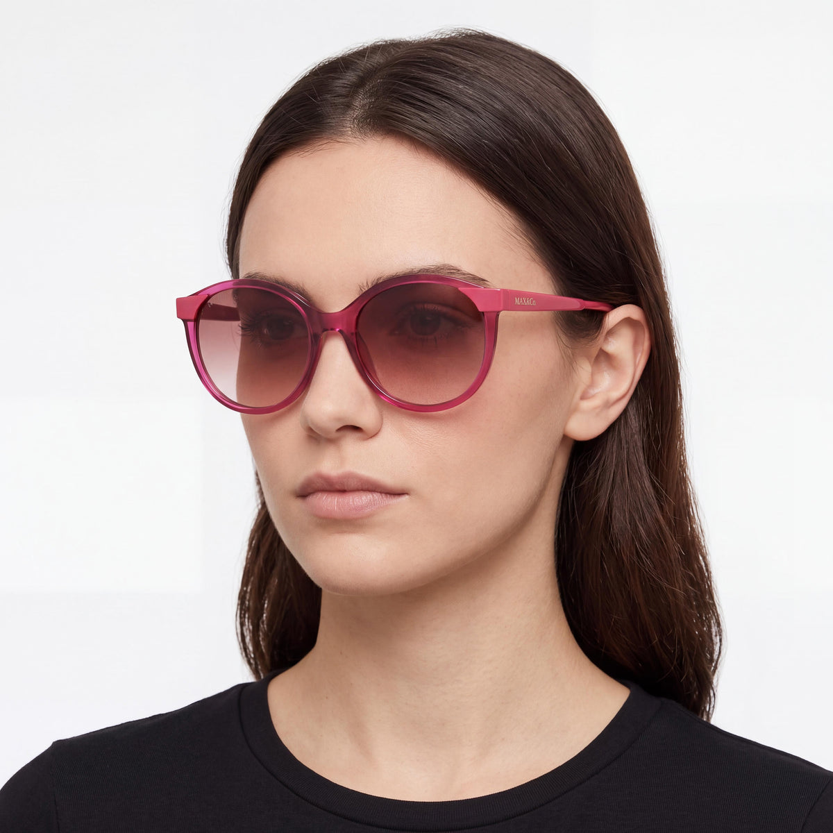 Max & Co. Casual Women's Shiny Fuchsia INJECTED Frame Sunglasses, Gradient Violet Lenses, UV Protection, Size 55, Photo 4