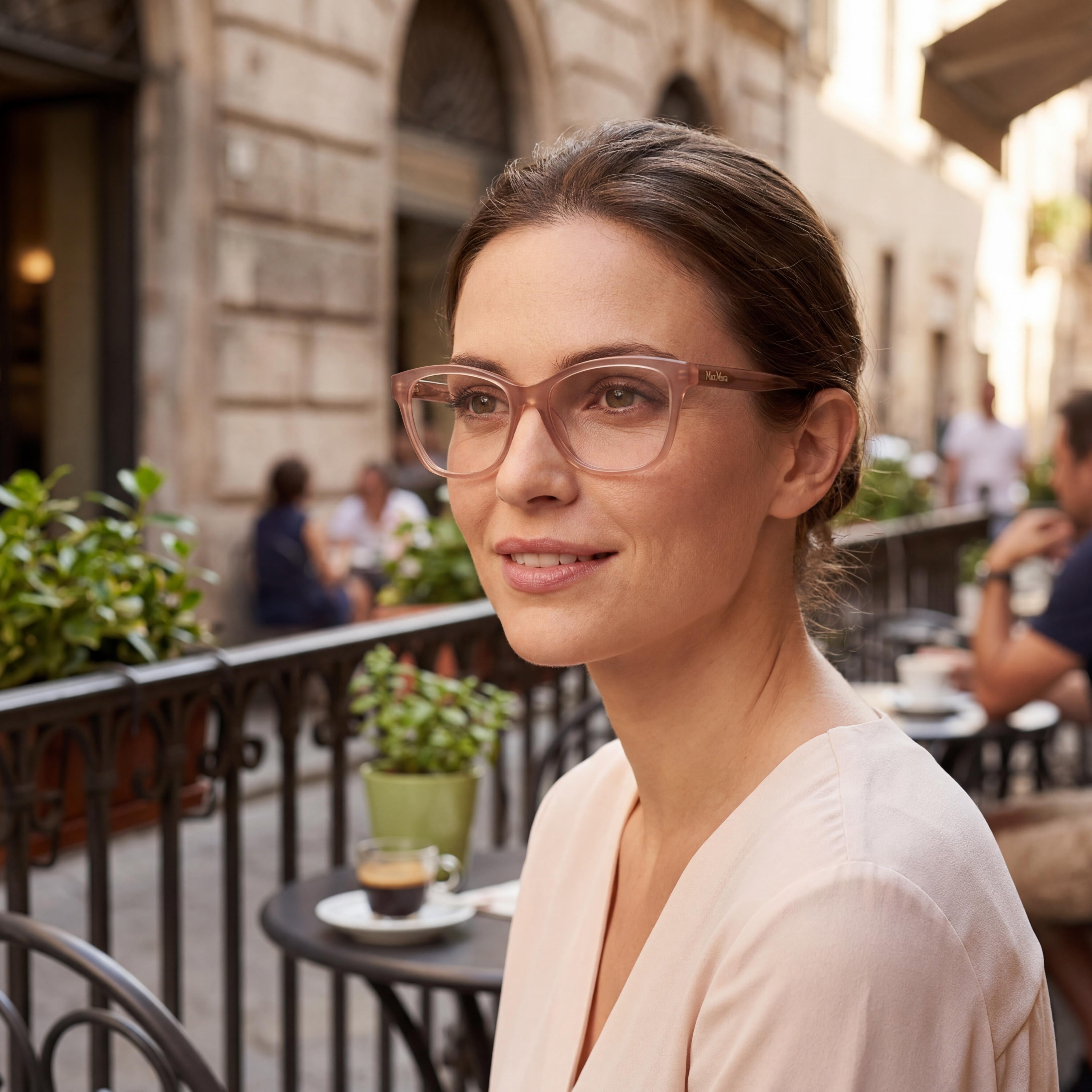 Gafas de plástico pantografiadas MaxMara MM 5032 para mujer, transparentes marrón claro, 54 mm, Photo 4