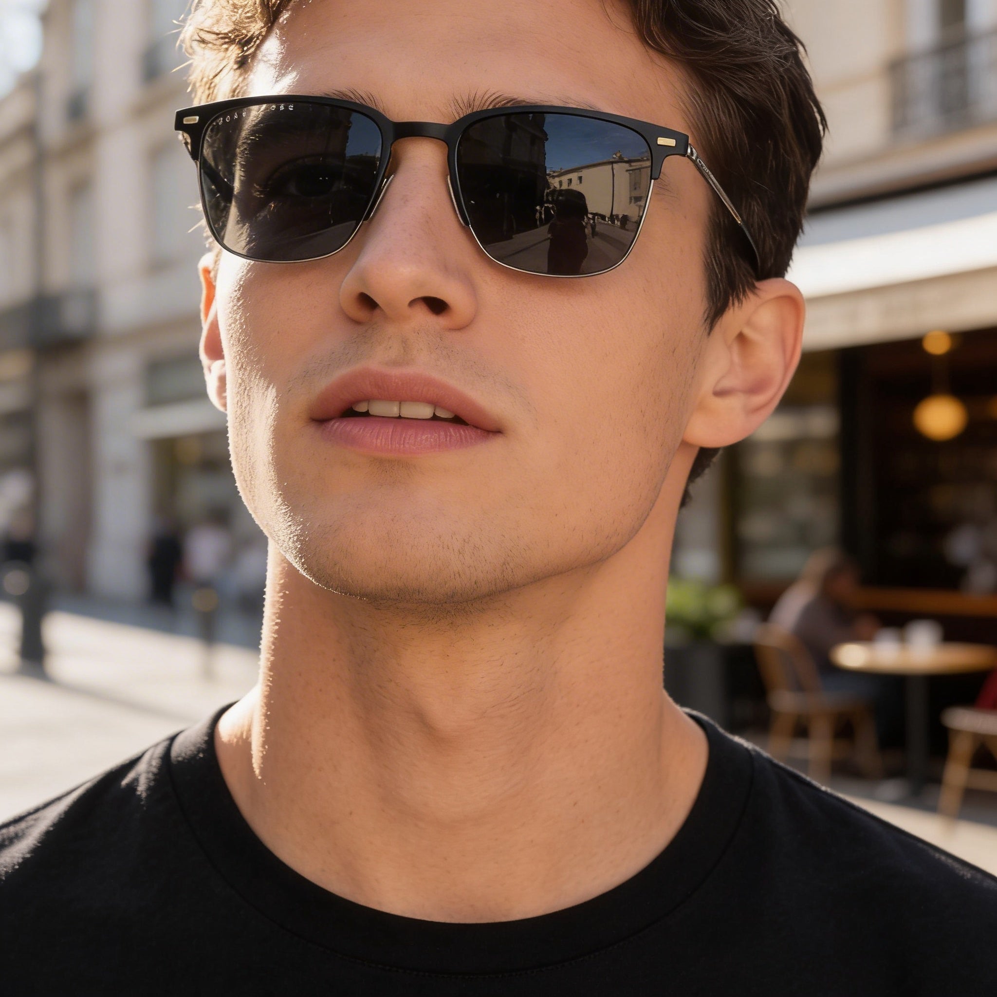 Gafas de sol rectangulares BOSS para hombre, montura de metal negro mate, lentes antirreflejos UV azul grisáceo de 54 mm, Photo 3