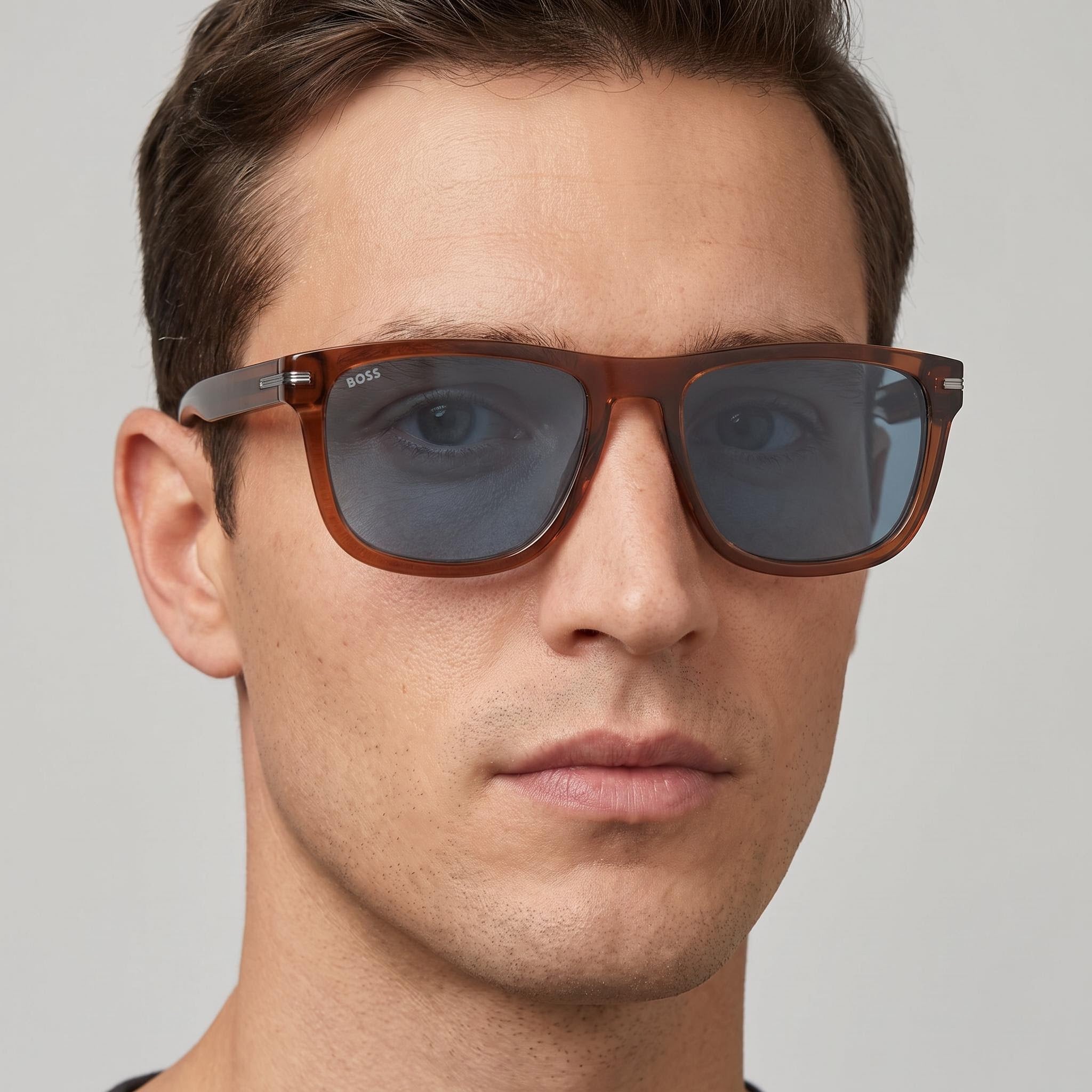 Gafas de sol de acetato ecológico marrón para hombre Hugo Boss Boss 1626/S con lentes azules, protección UV, 55mm, Photo 5