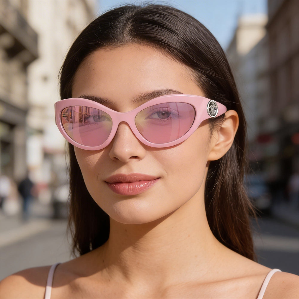 Gafas de sol Versace Glam para mujer, de acetato rosa, polarizadas, con protección UV y lentes de espejo rosa dorado, 59 mm