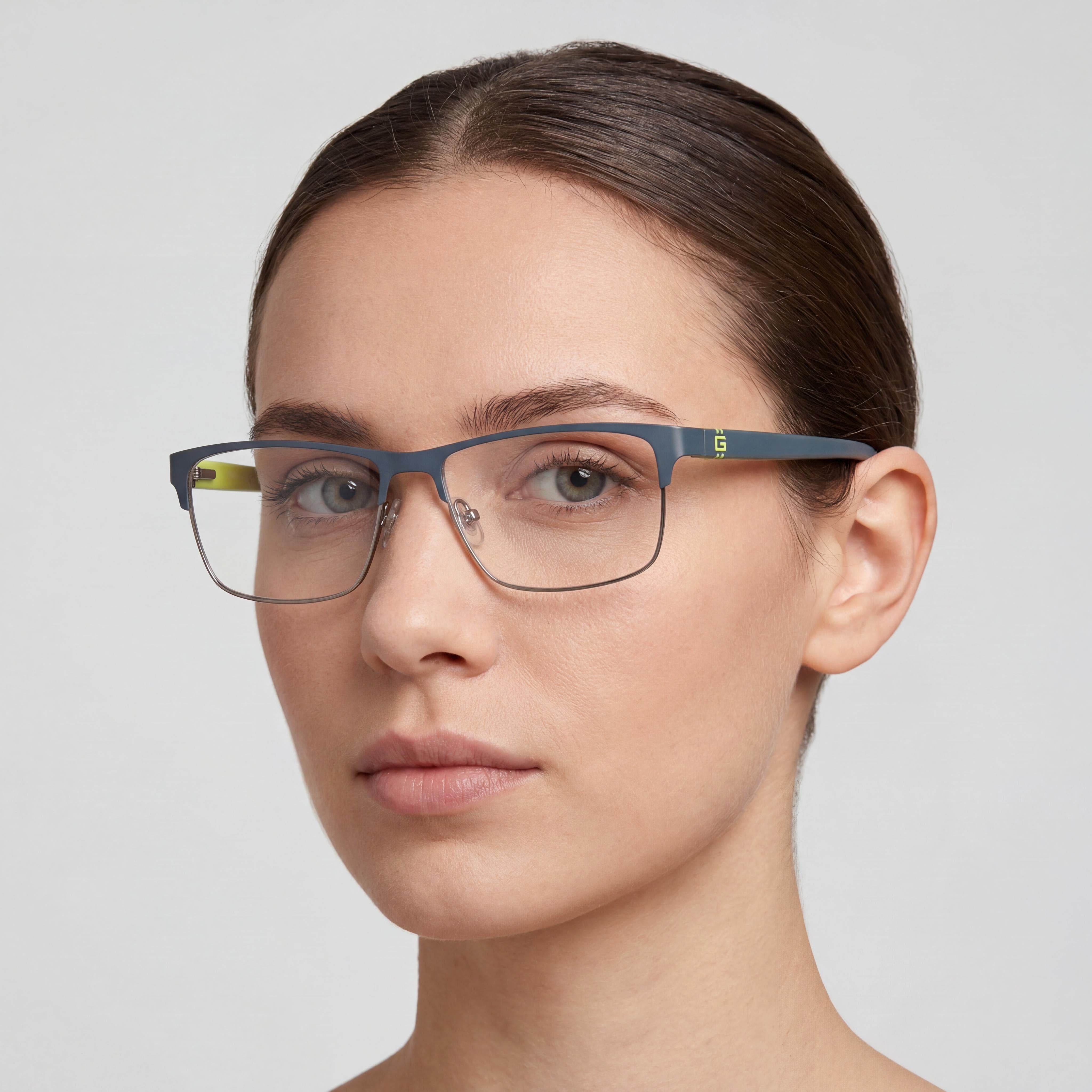 Gafas rectangulares GUESS para mujer con montura azul mate elaboradas en metal, con lentes multicolores, talla 57/15/145, Photo 5