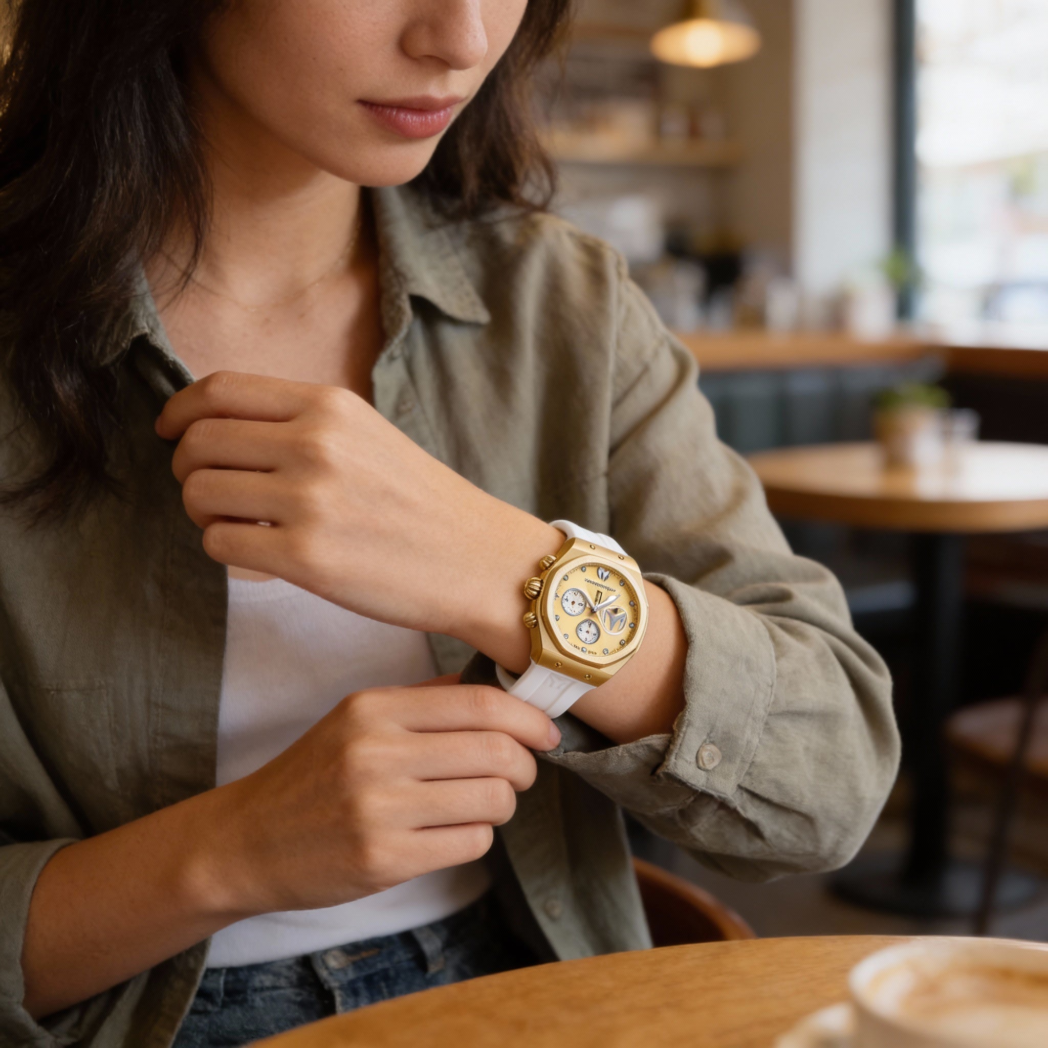 TechnoMarine Modern Unisex Quartz Water Resistant Watch, Gold-tone Case, White Band, 40mm, Photo 4