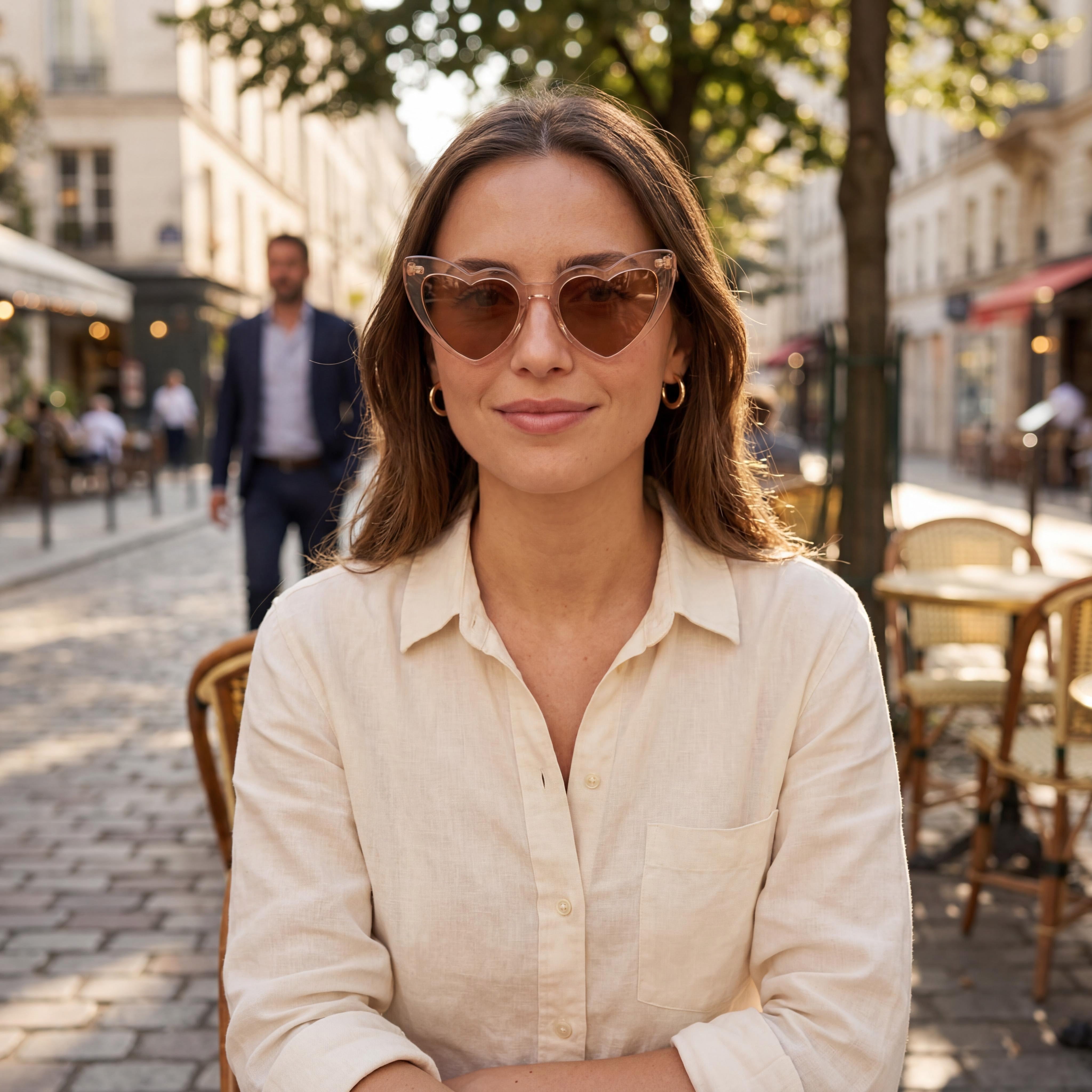 Gafas de sol Yves Saint Laurent Sl 181 Loulou-020 de plástico transparente brillante color melocotón con protección UV para mujer, lentes marrón nude, 54 mm, Photo 6